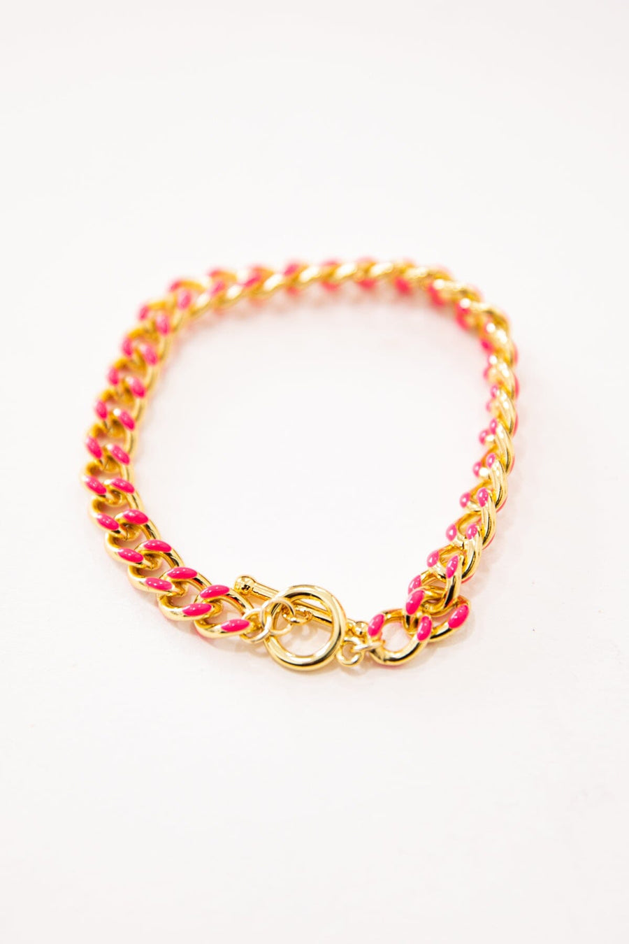 Gold and Hot Pink Enamel Chain Bracelet - Filly Flair