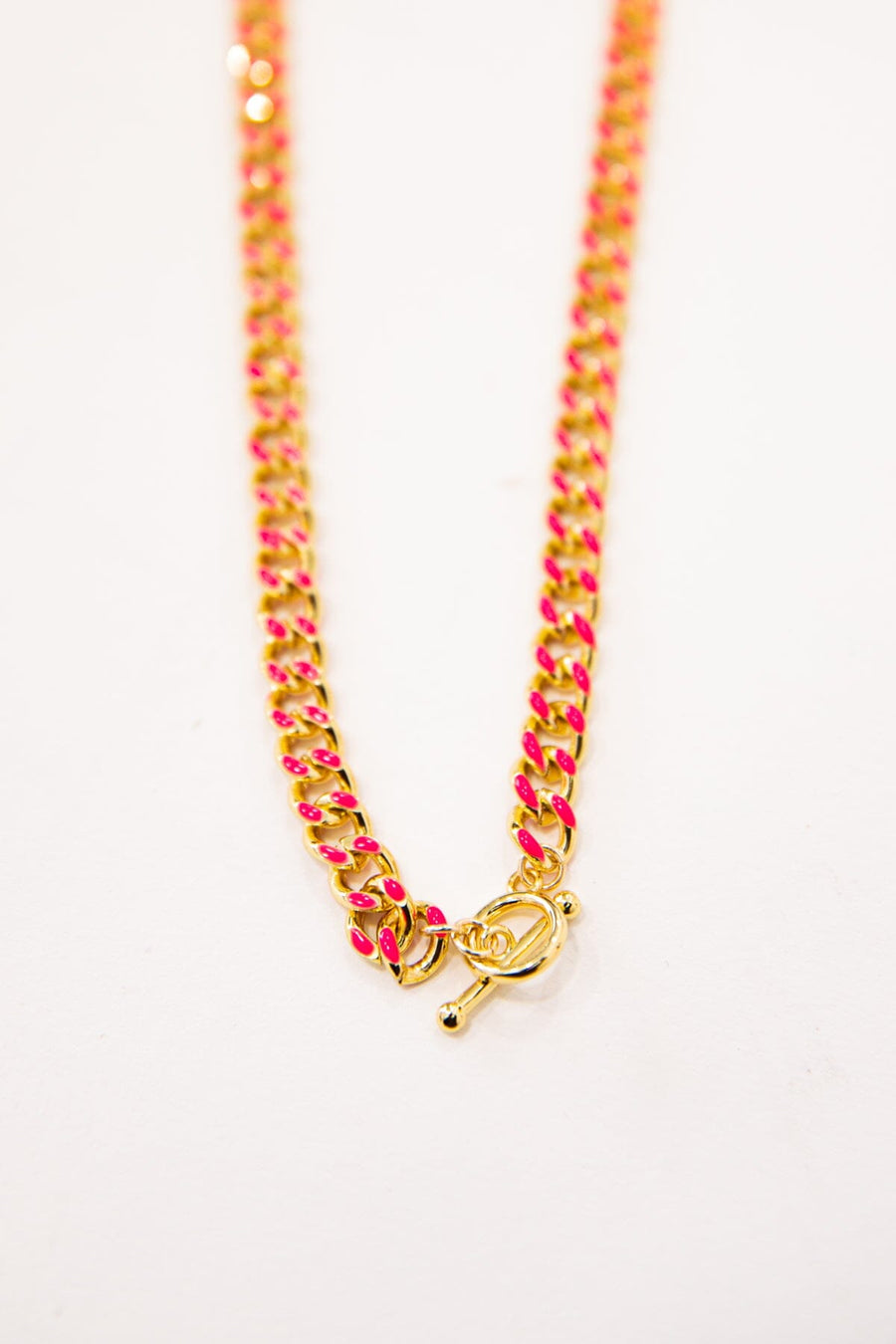 Hot Pink and Gold Enamel Thick Chain Necklace - Filly Flair