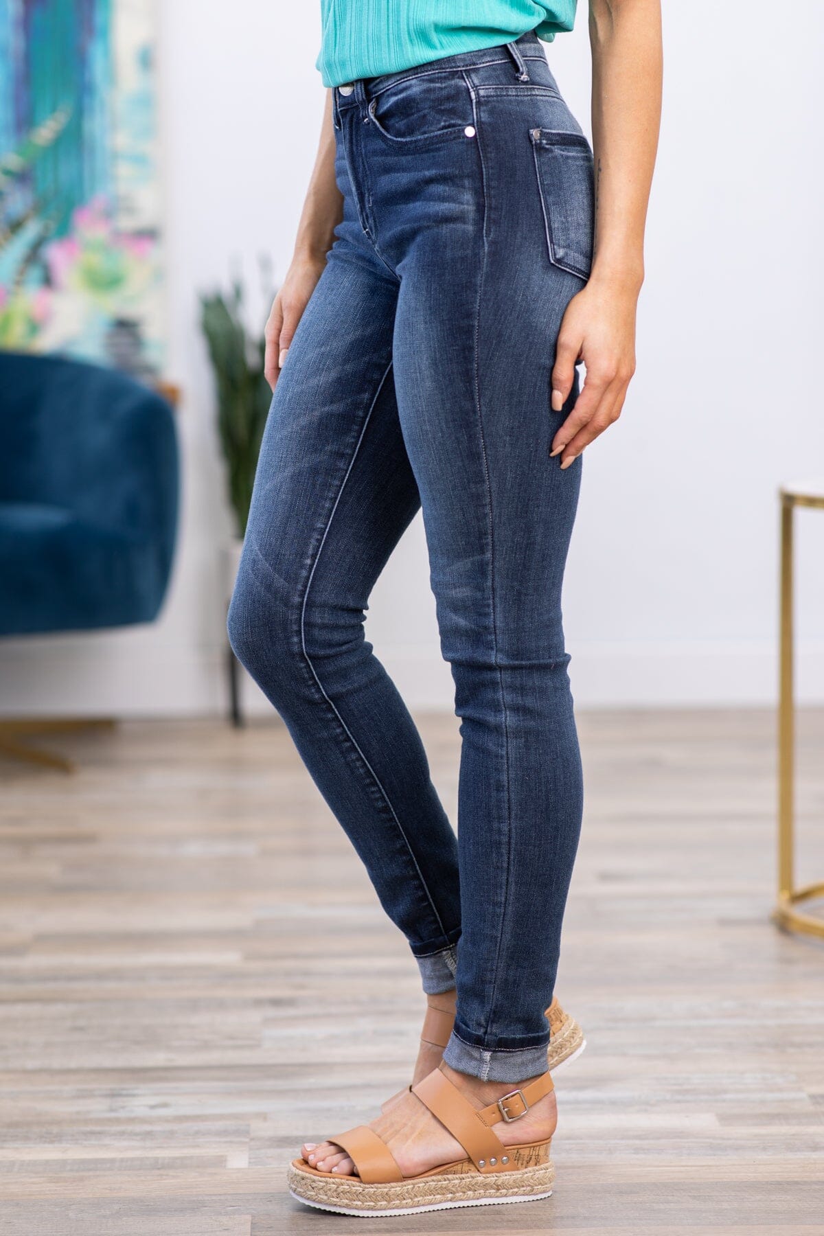 Judy Blue Dark Wash Jeans With Whiskering - Filly Flair