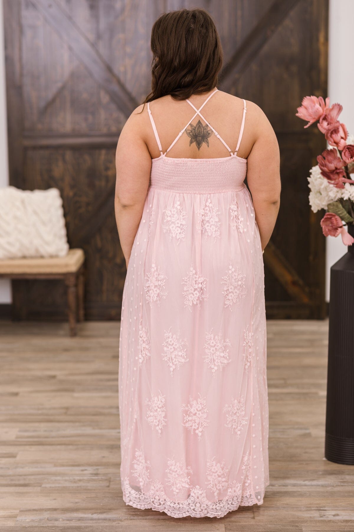 Dusty Rose Crochet Lace Bodice Maxi Dress - Filly Flair