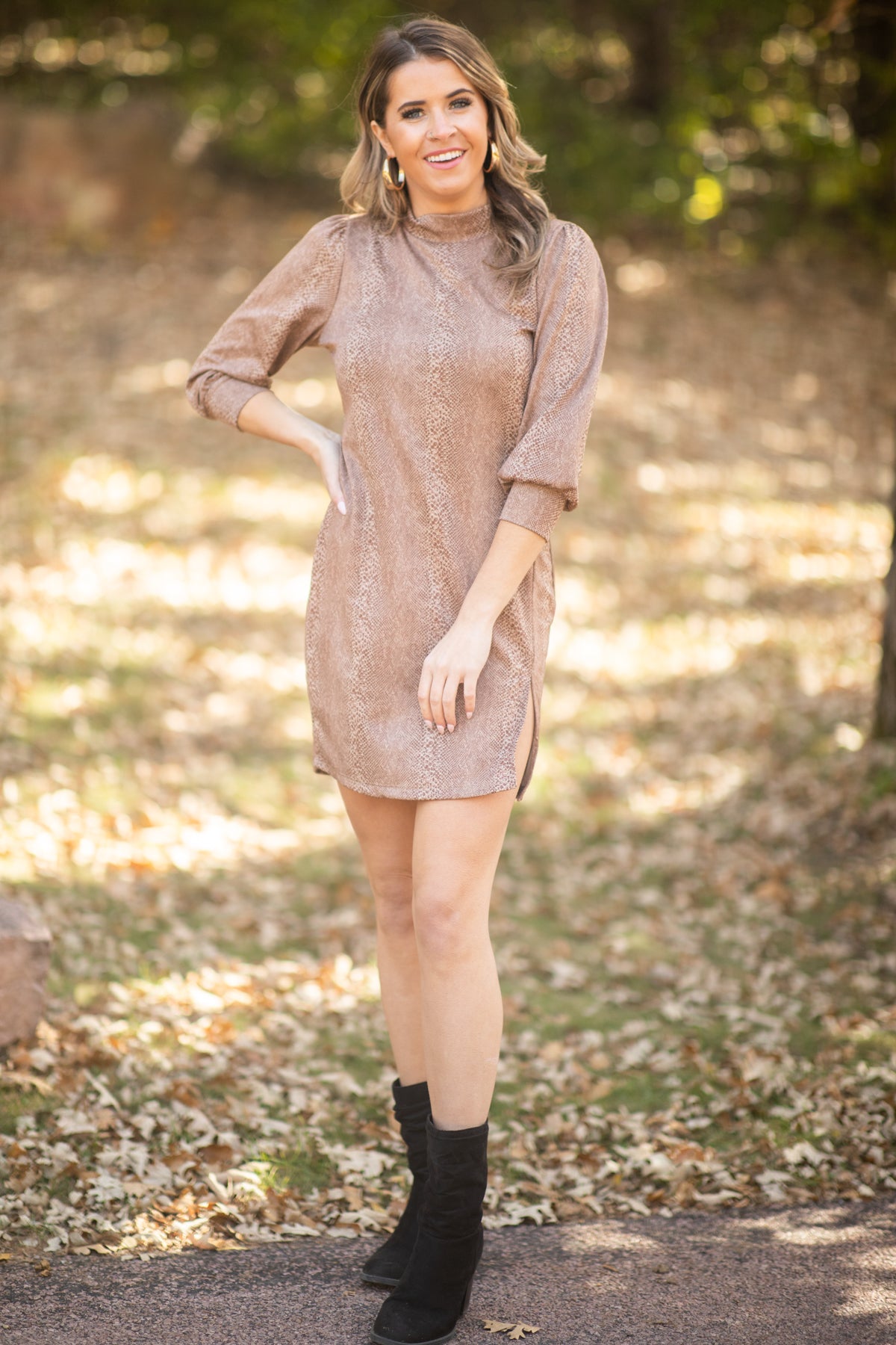 Brown Animal Print Dress With Side Slit - Filly Flair