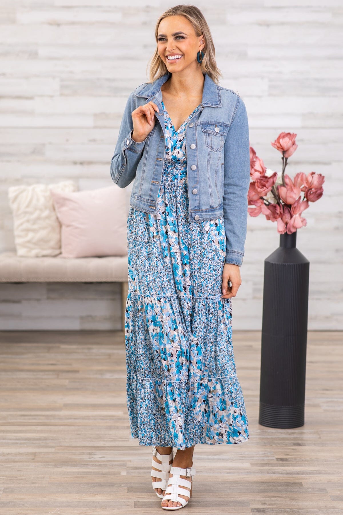 Sky Blue Multicolor Floral Print Maxi Dress - Filly Flair