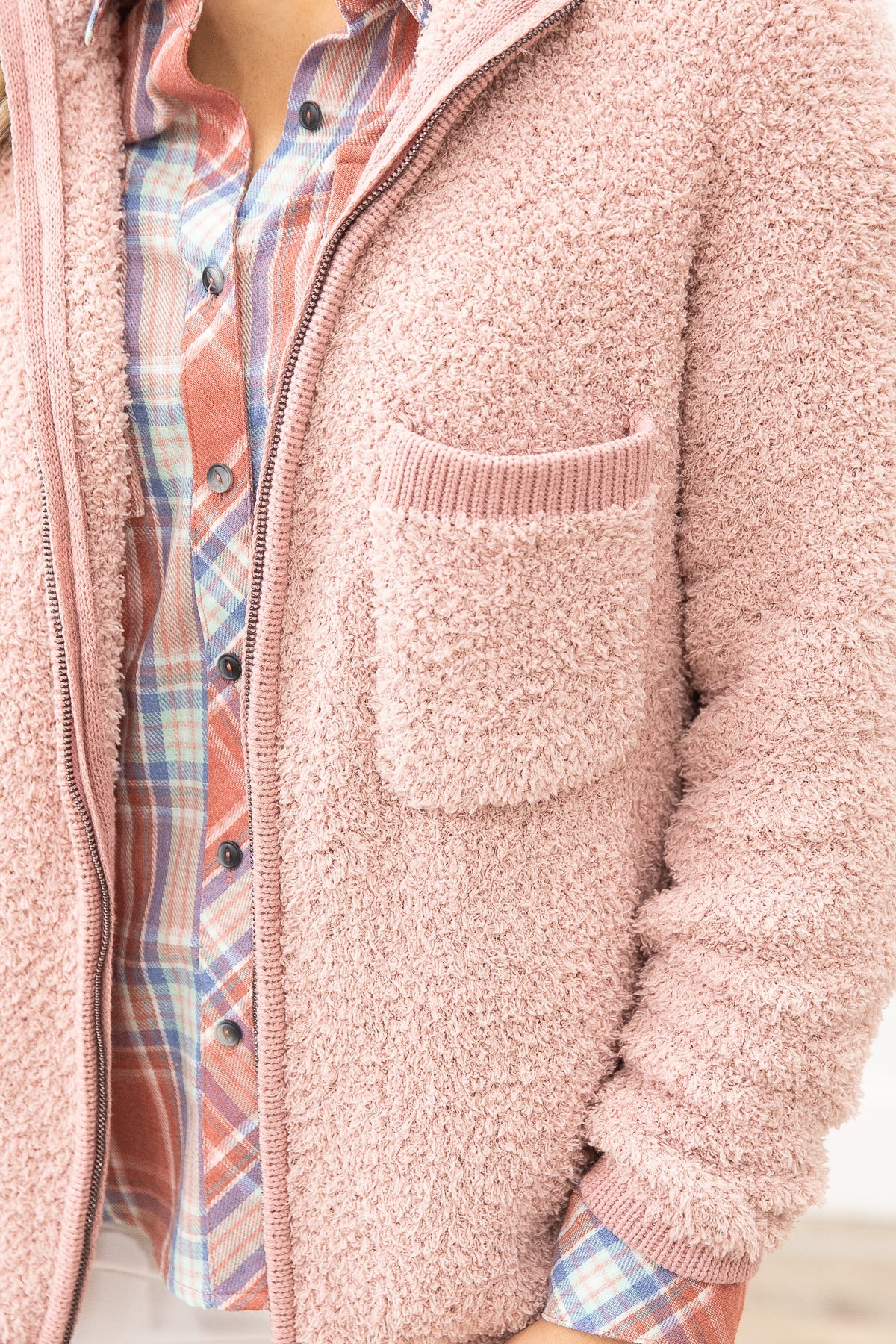 Blush Teddy Bear Fleece Full Zip Jacket Sweater - Filly Flair
