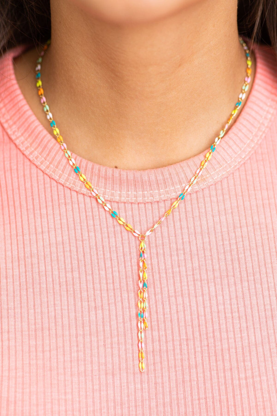 Multicolor Drop Chain Enamel Necklace - Filly Flair