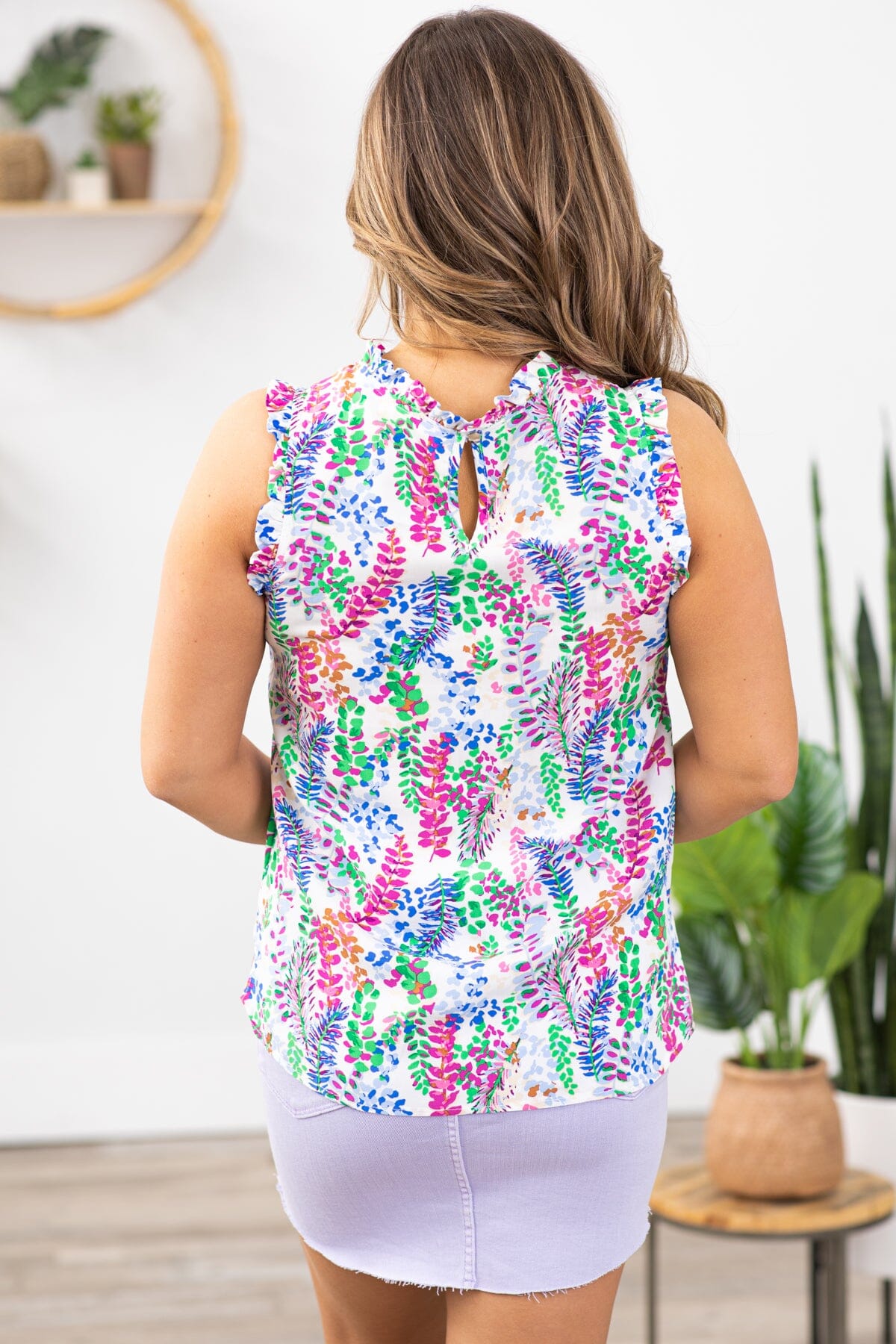 White Multicolor Leaf Print Tank - Filly Flair