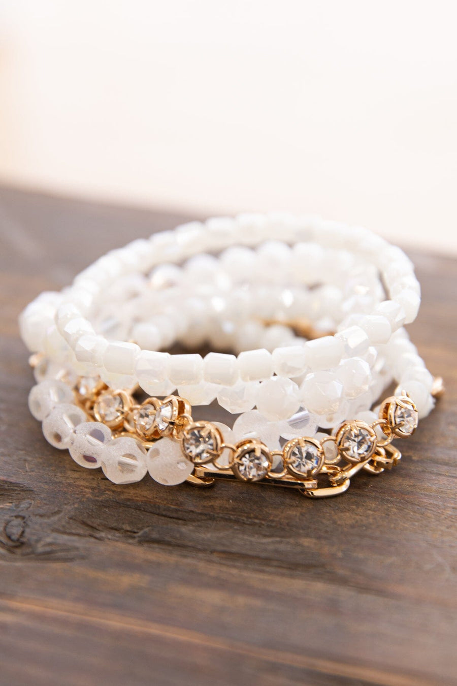 White and Gold Beaded Bracelet Set - Filly Flair