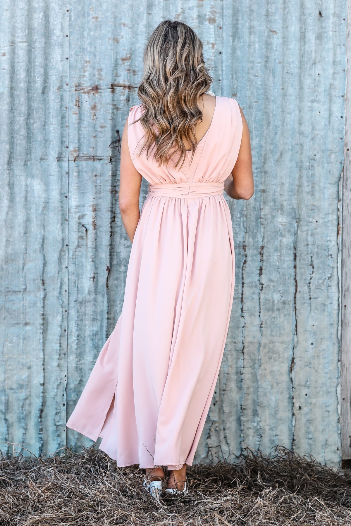 Peach and White Lace Trim Maxi Dress - Filly Flair