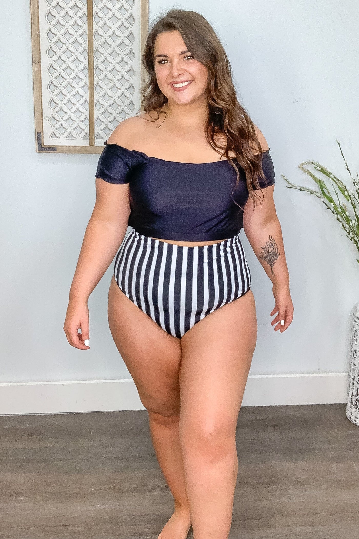 Black Stripe Reversible Swimsuit Bottom - Filly Flair