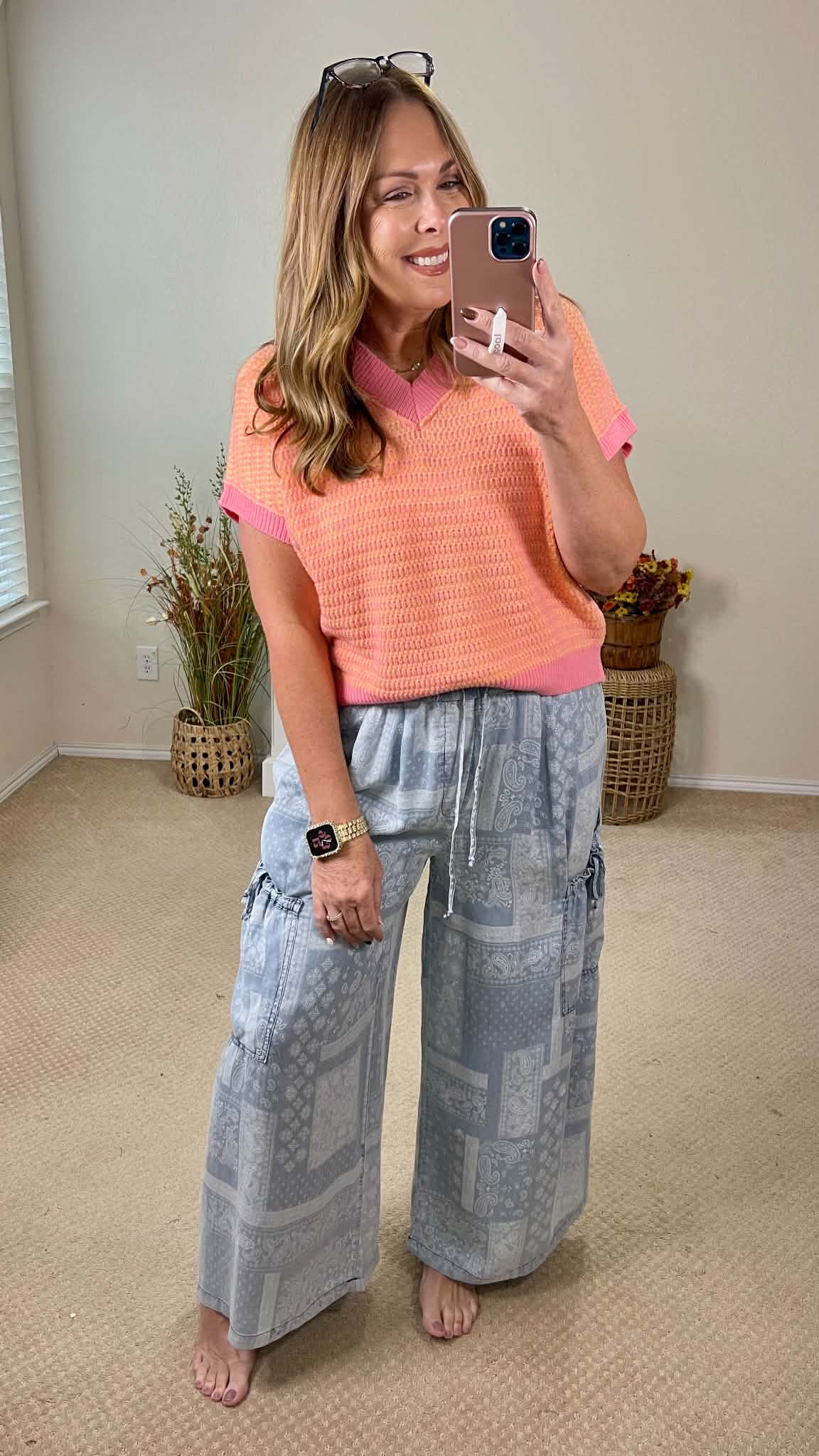 Coral and Rose Short Sleeve Knit Top