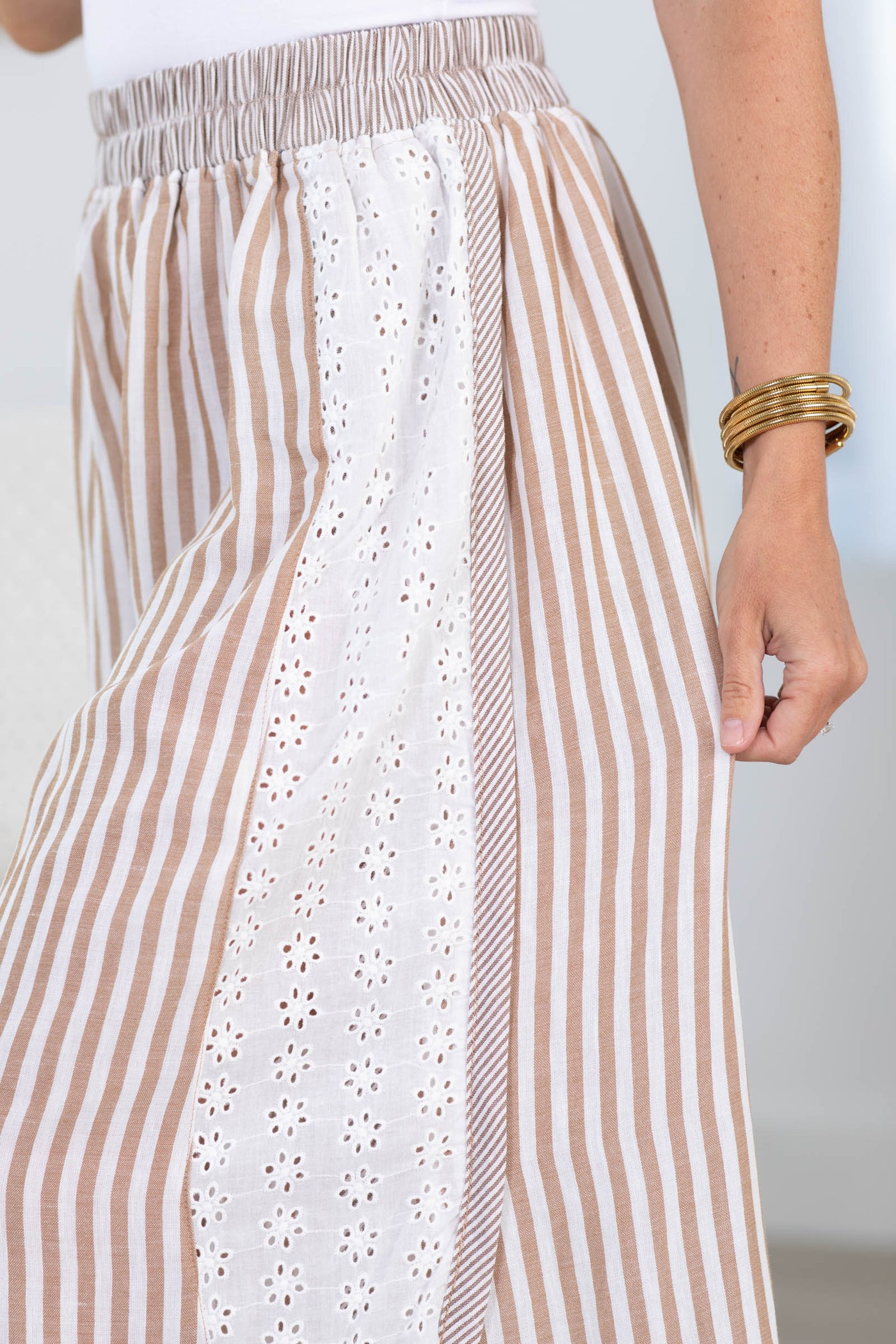 Cotierra Mocha Stripe Eyelet Wide Leg Pant
