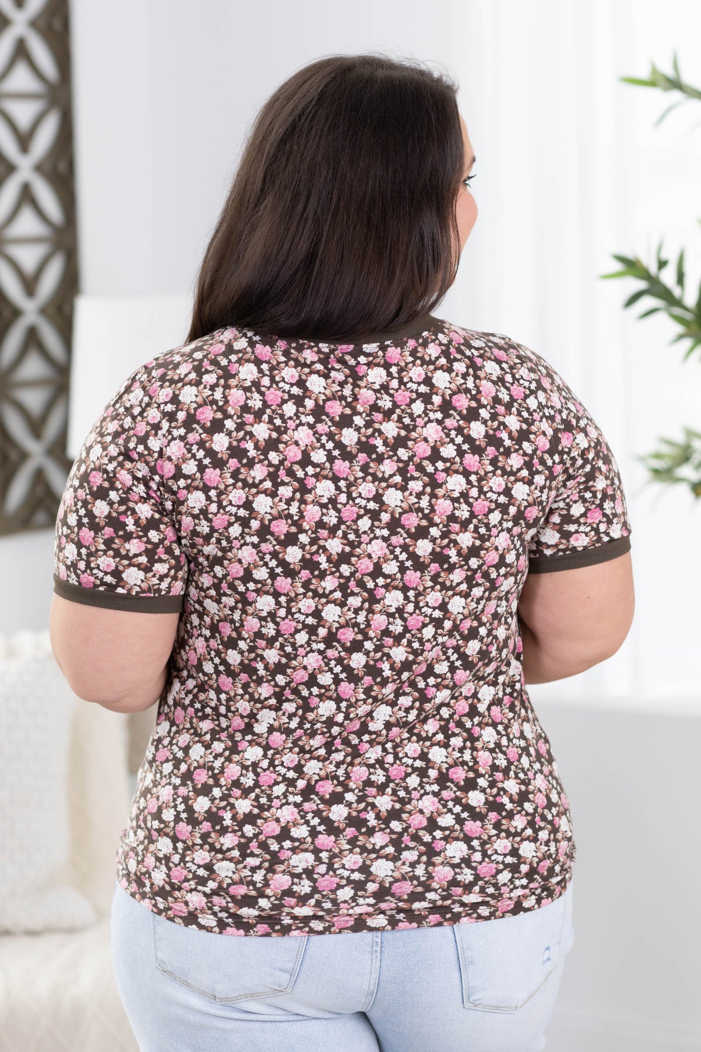 Staccato Brown Floral Short Sleeve Knit Top