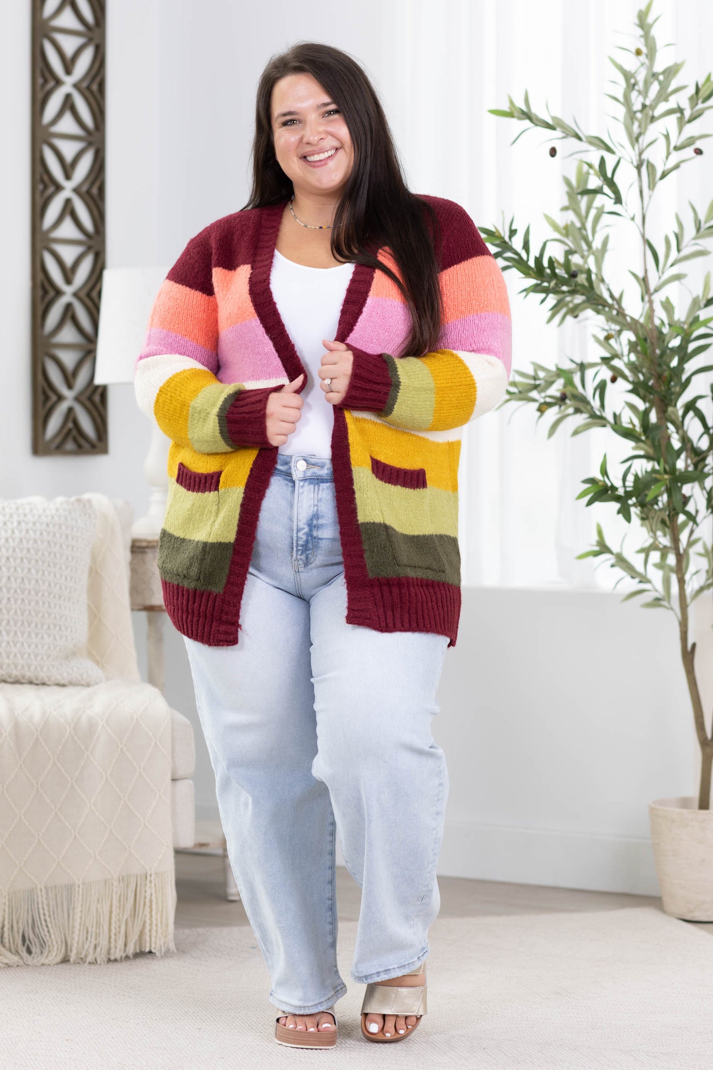 Staccato Multicolor Blocked Open Front Cardigan