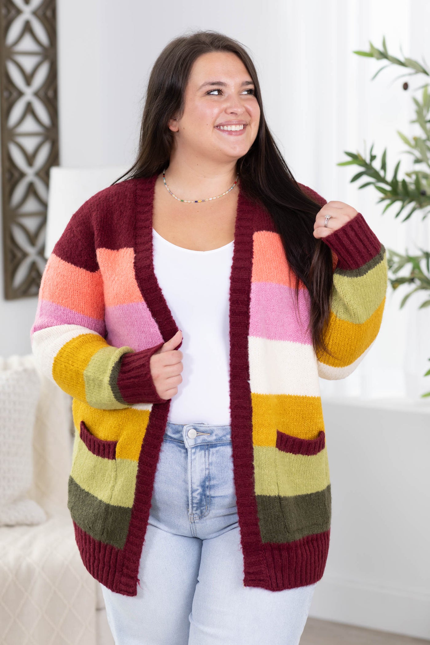 Staccato Multicolor Blocked Open Front Cardigan