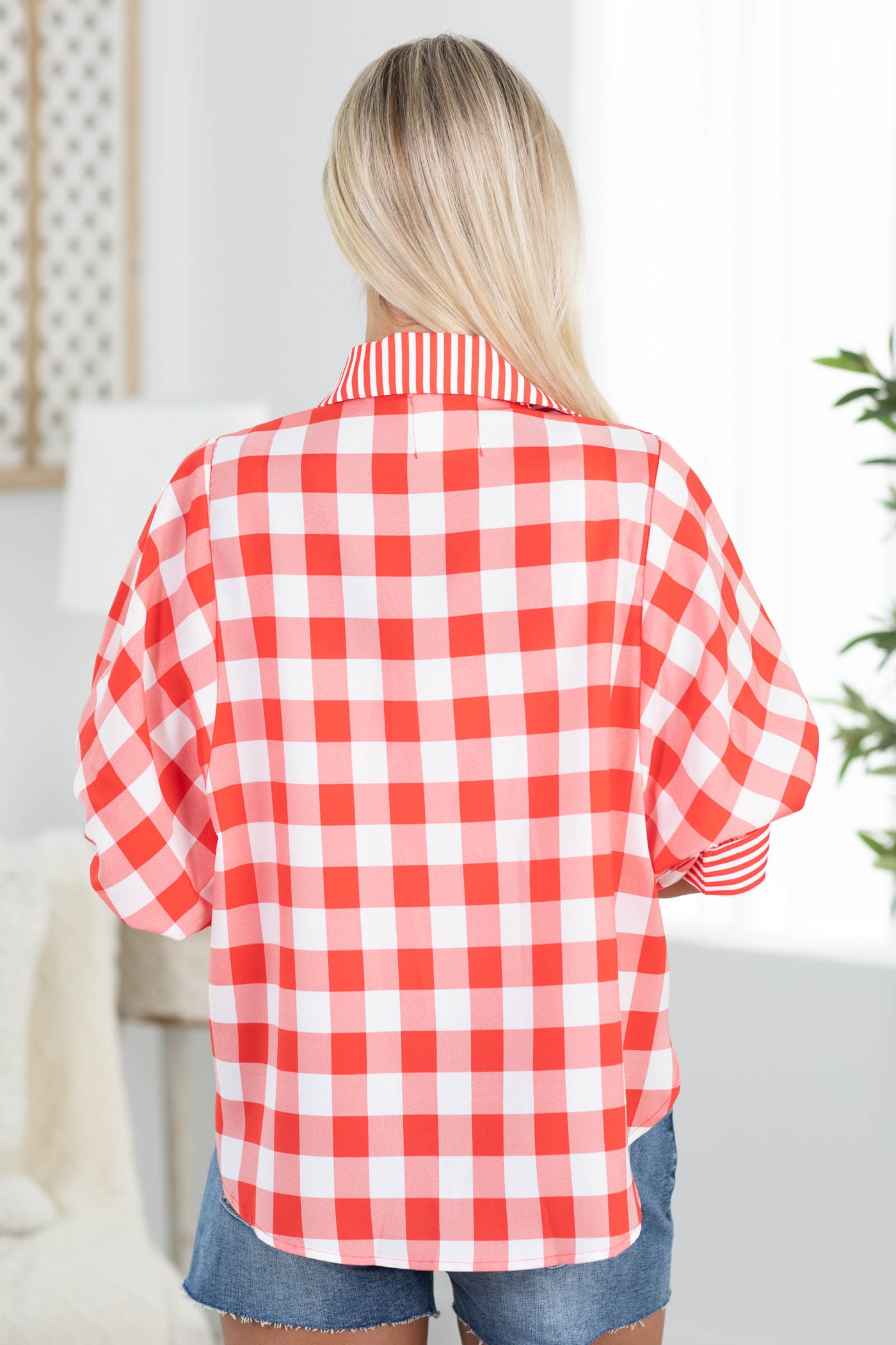 Gingham Check Pattern Blouse