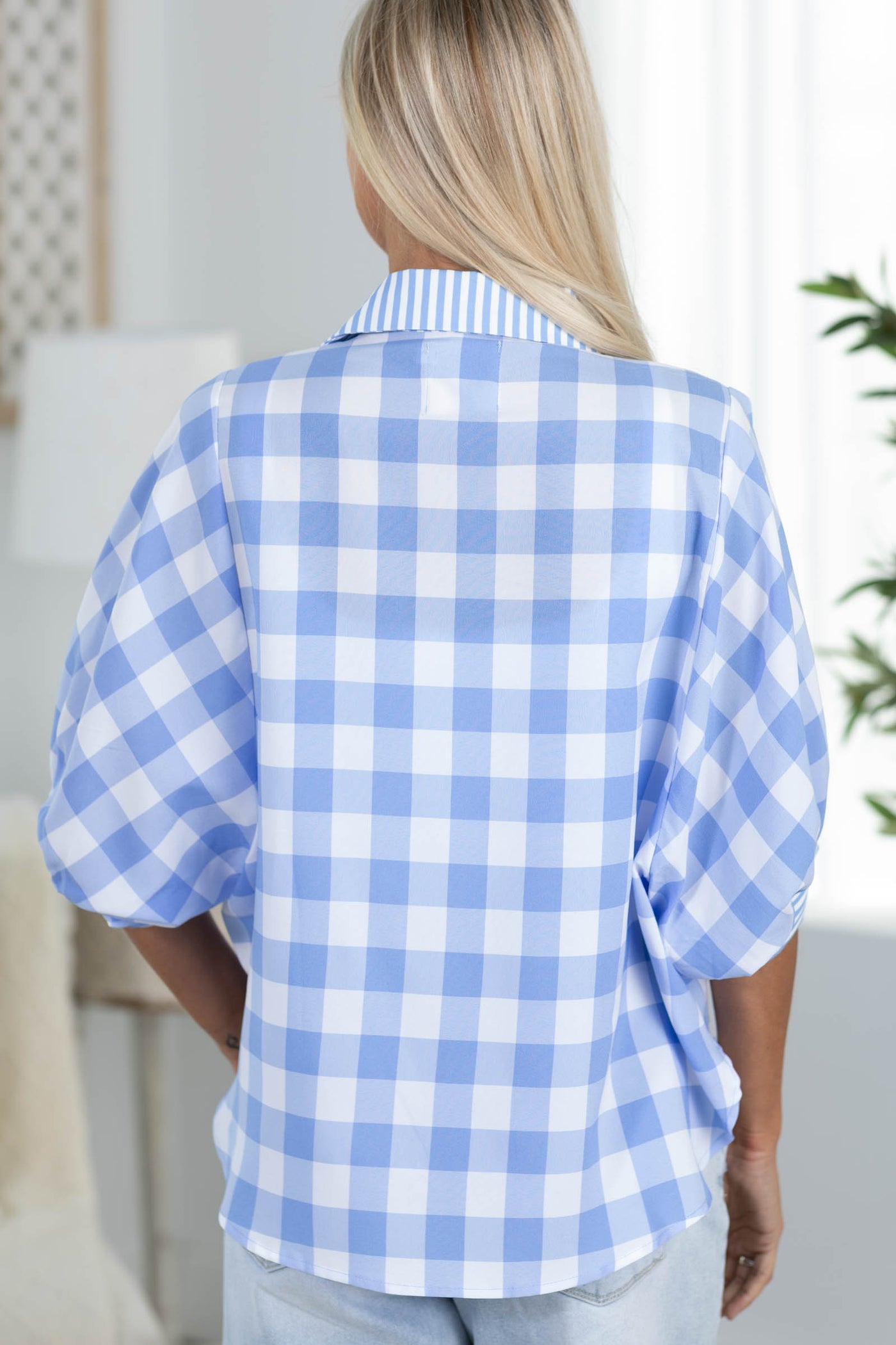 Gingham Check Pattern Blouse
