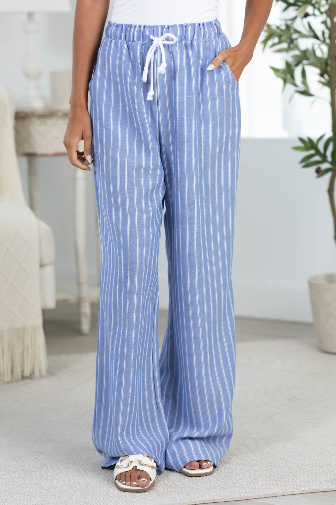 Easy Stripe Button Down Top And Pants Set