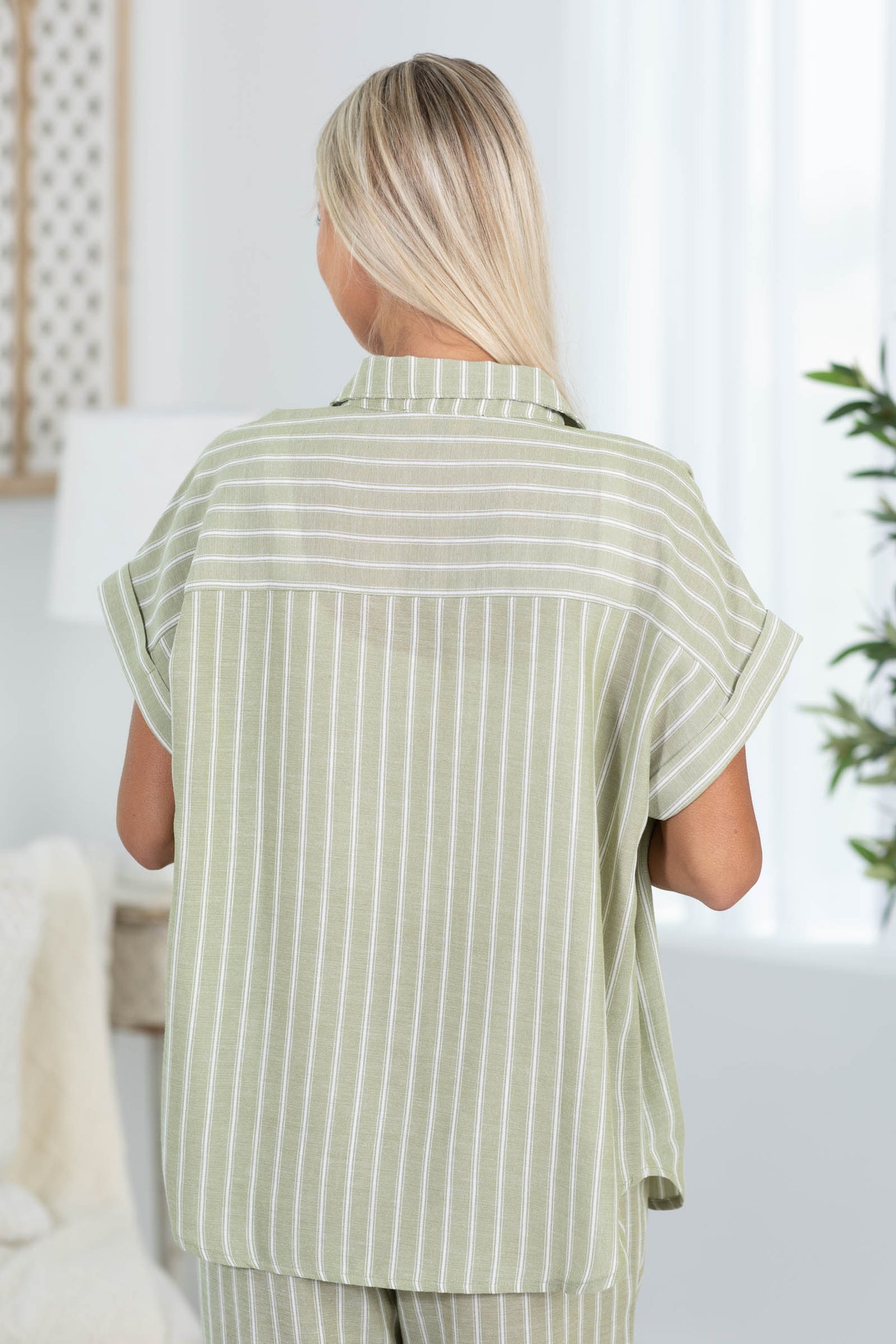 Easy Stripe Button Down Top And Pants Set