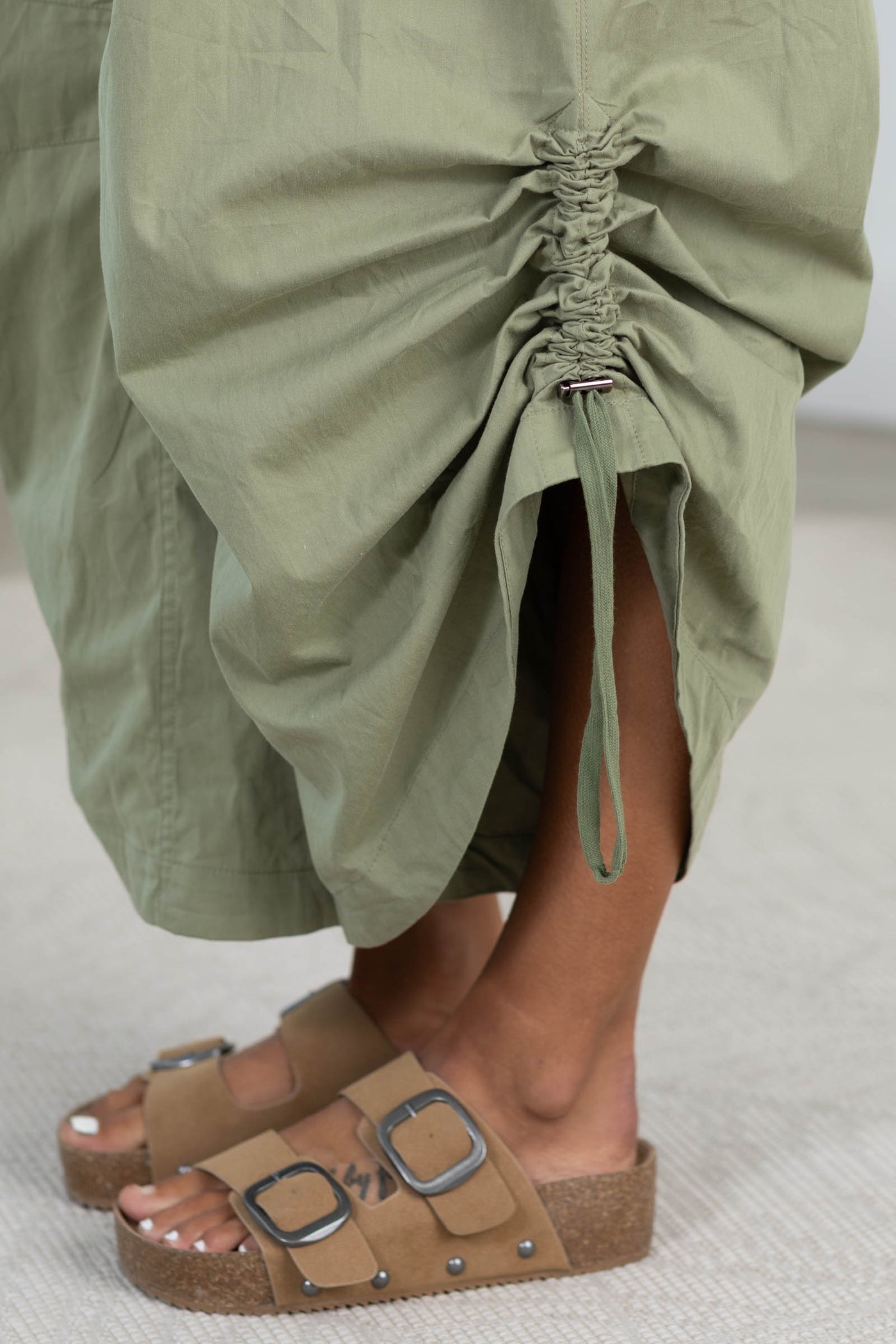 Olive Side Drawstring Hem Detail Jumpsuit