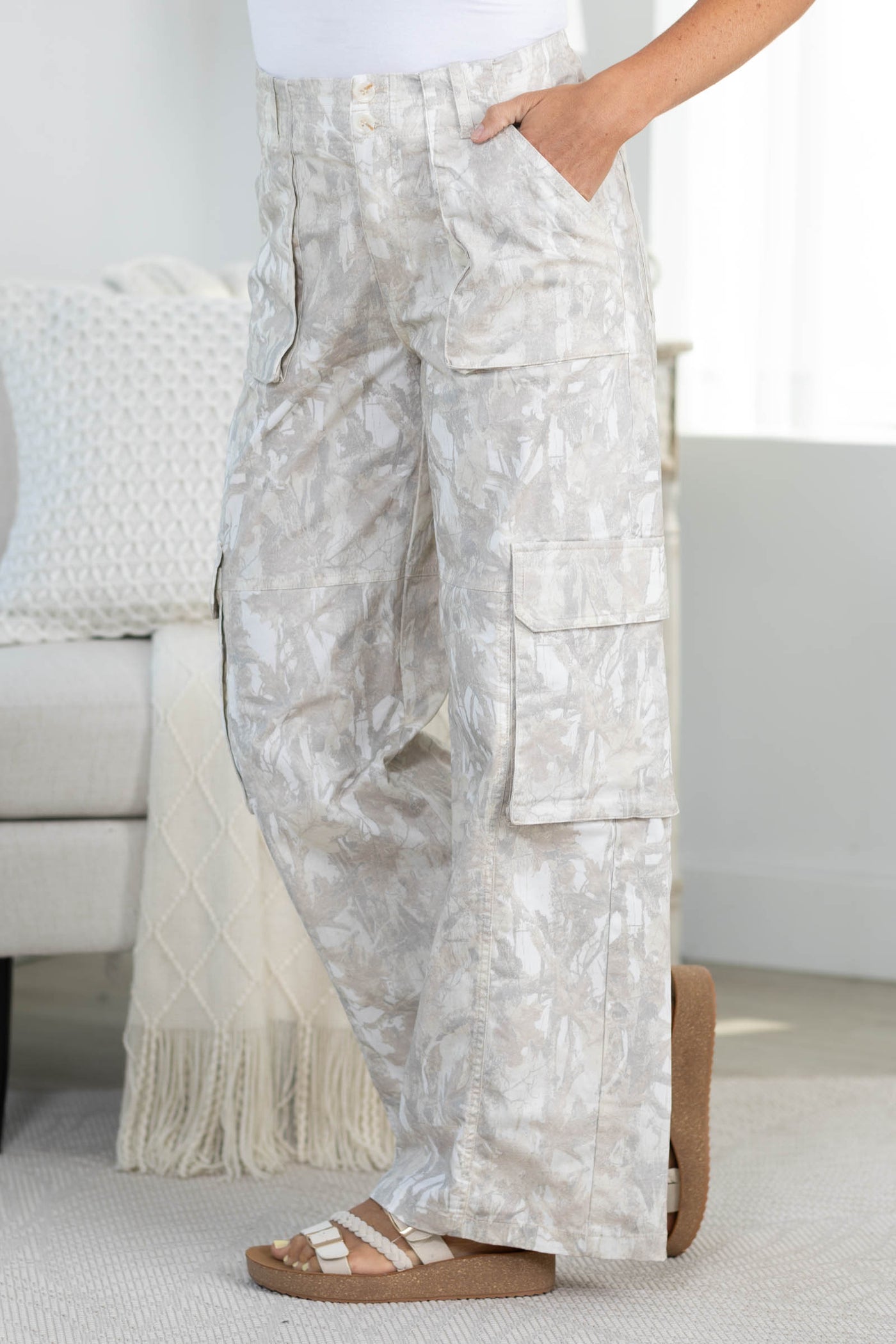 Nature Camo Print Wide Leg Pants