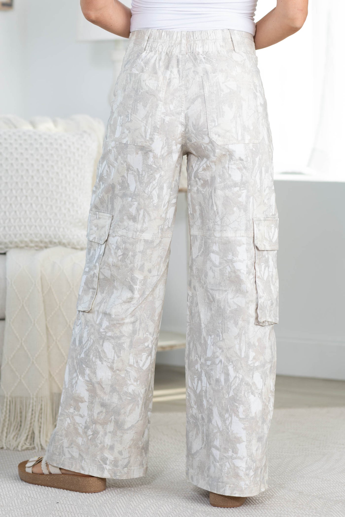 Nature Camo Print Wide Leg Pants