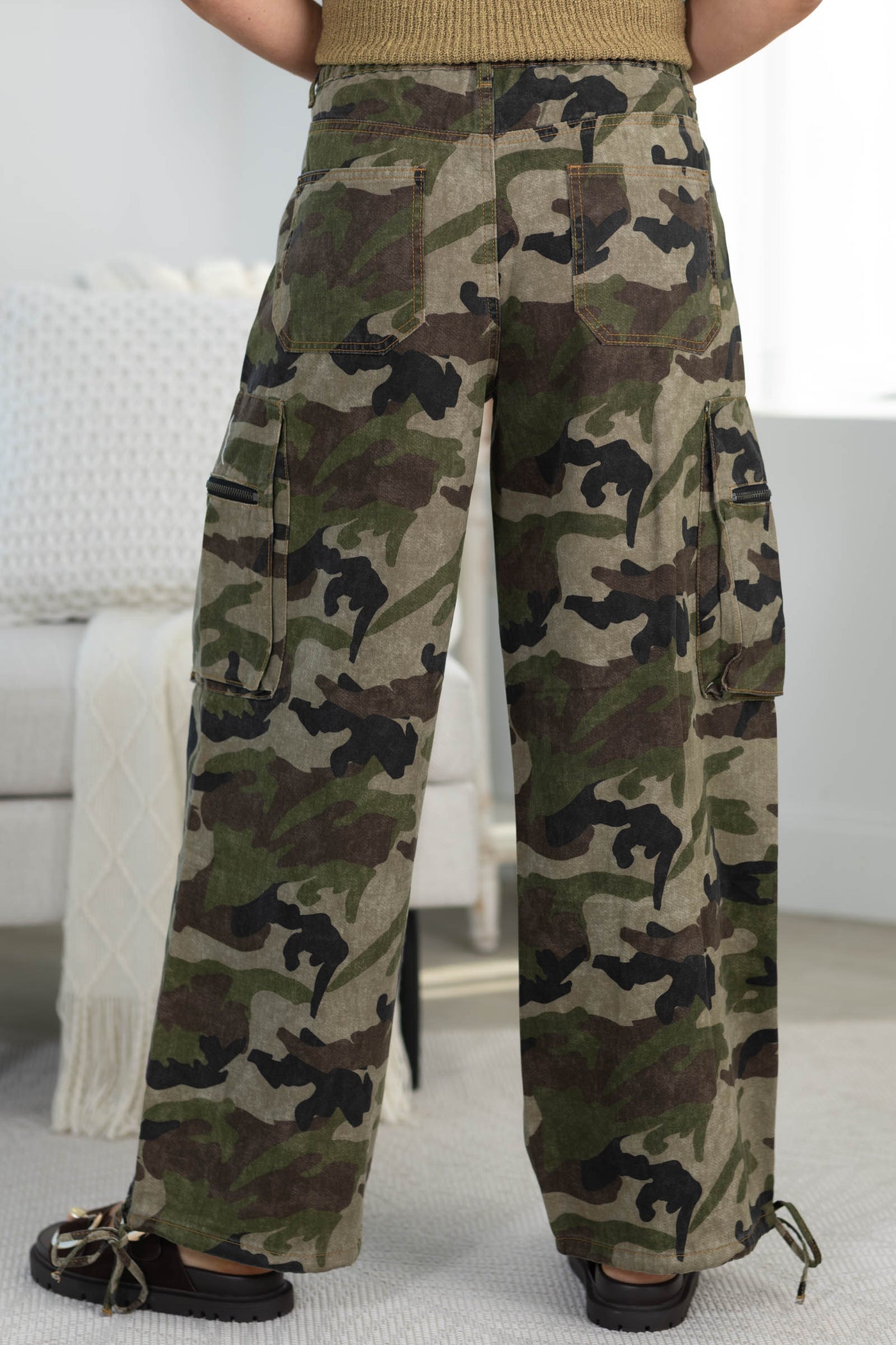 Olive Camouflage Print Cargo Pants