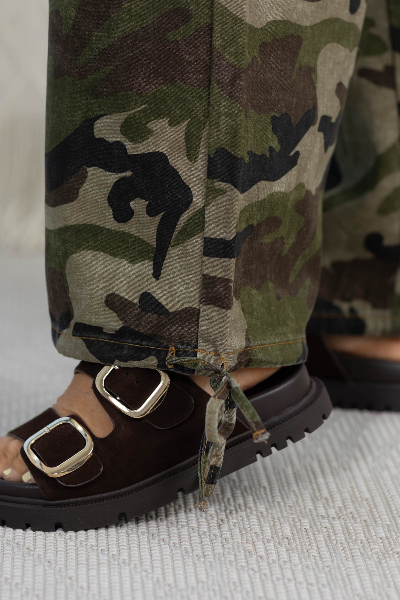 Olive Camouflage Print Cargo Pants