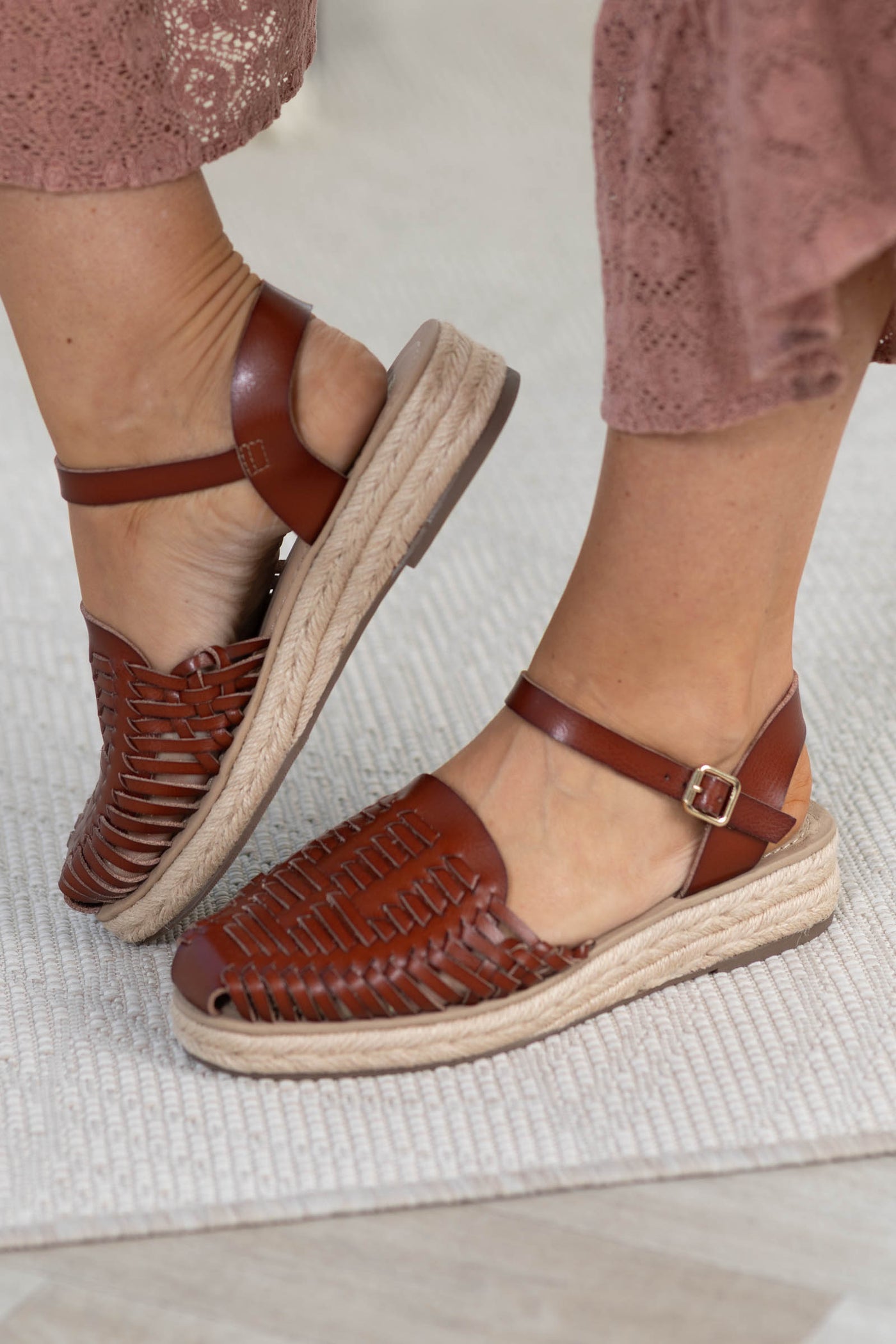 MIA Cognac Artisanal Faux Leather Sandal