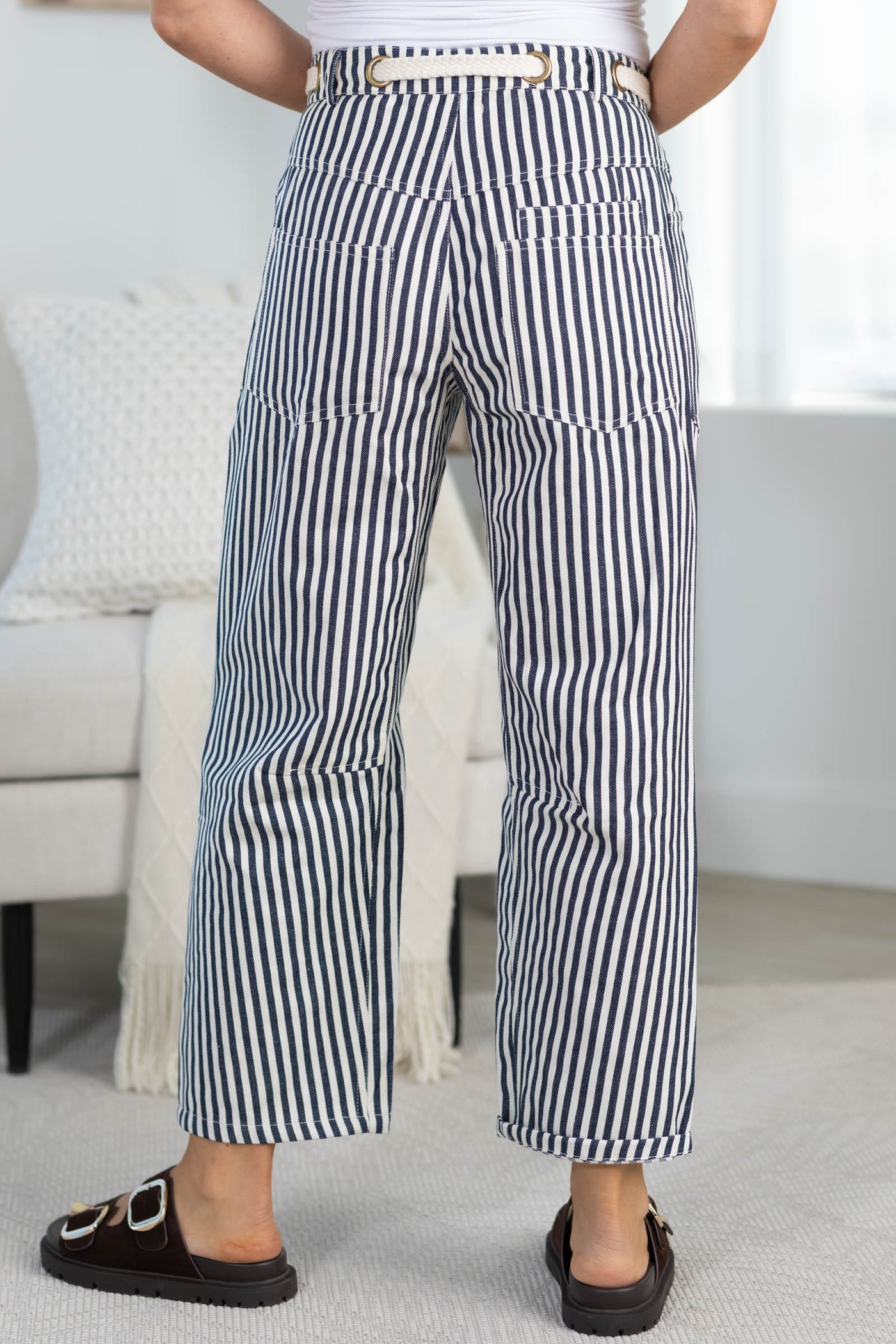 Relaxed Vintage Stripe Rope String Pants- 100% Cotton