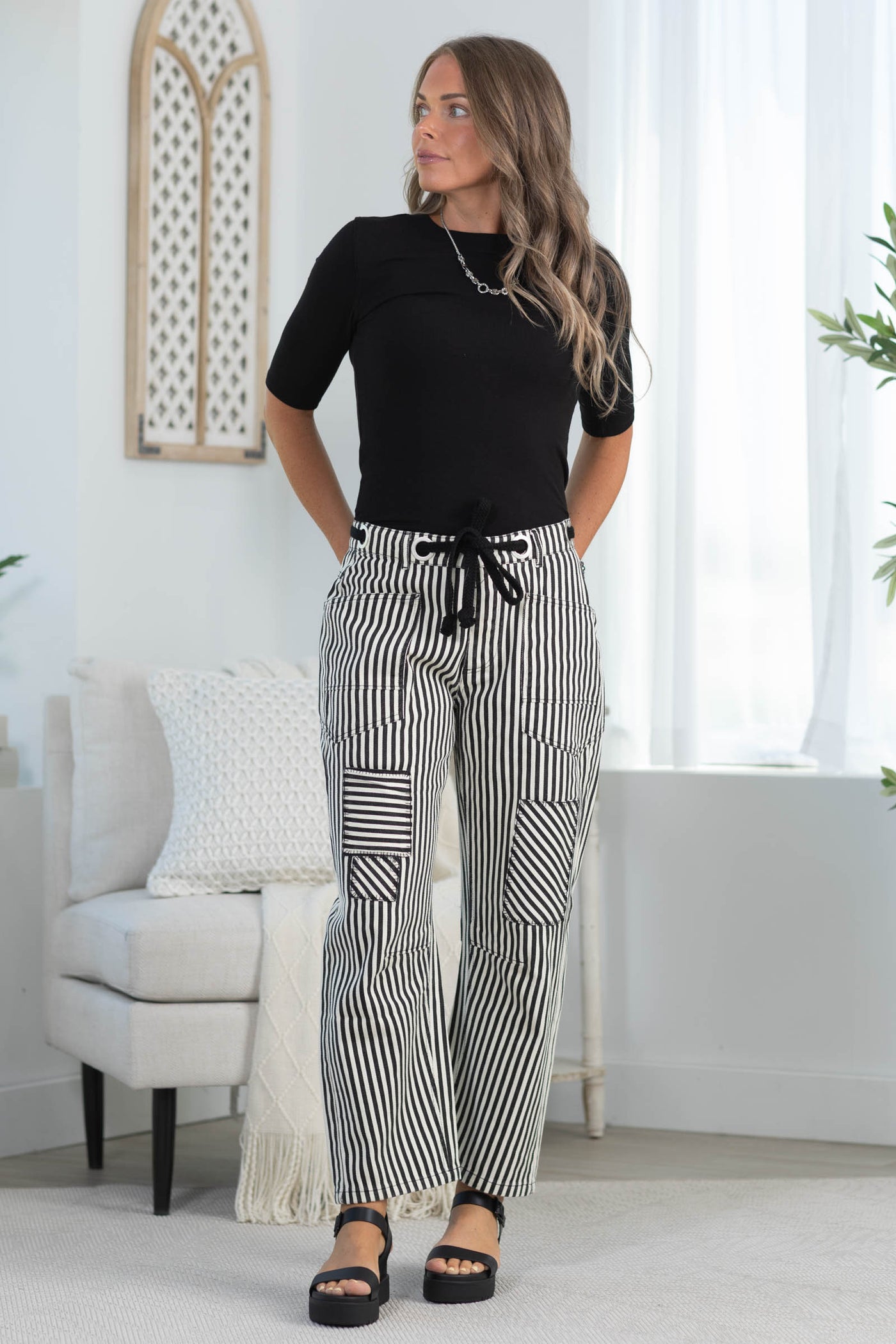 Relaxed Vintage Stripe Rope String Pants- 100% Cotton