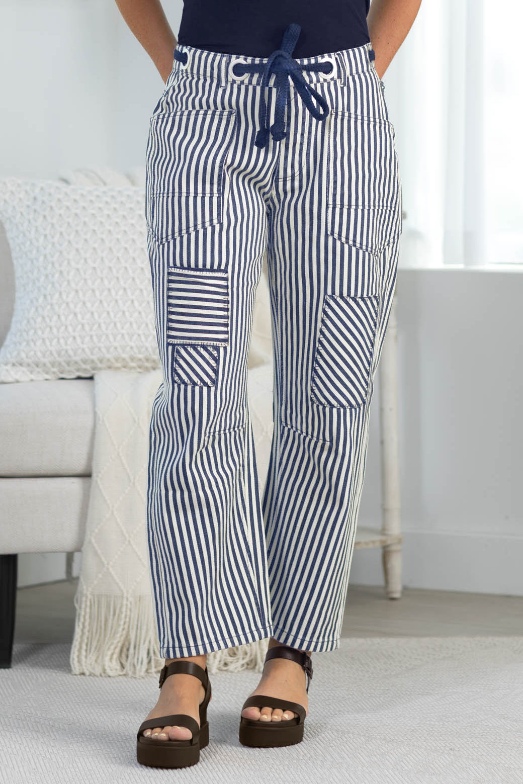 Relaxed Vintage Stripe Rope String Pants- 100% Cotton
