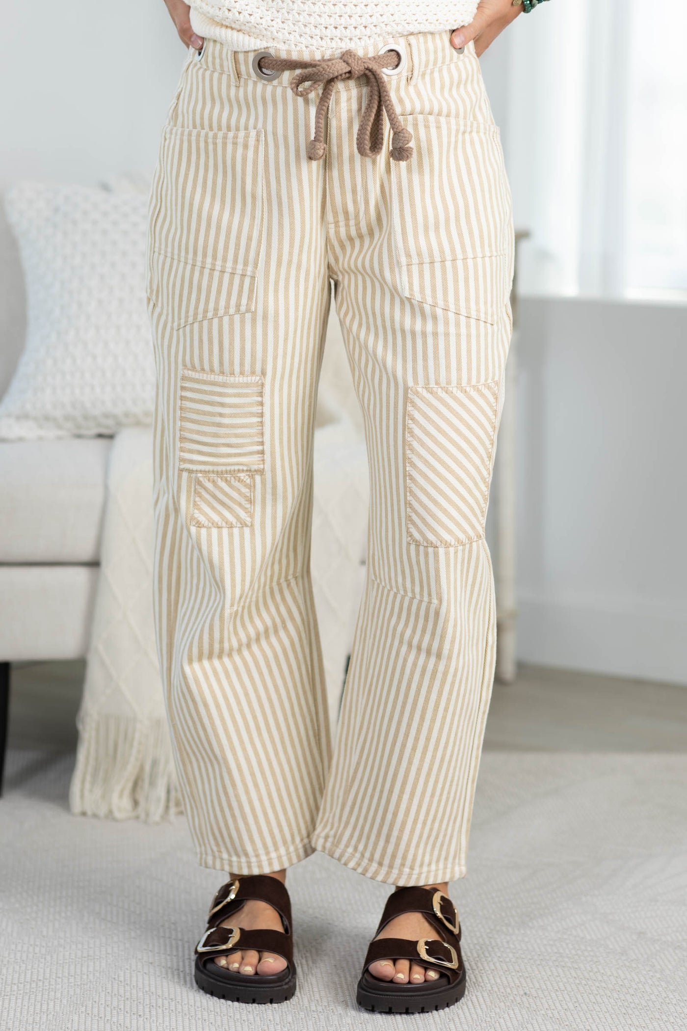 Relaxed Vintage Stripe Rope String Pants- 100% Cotton