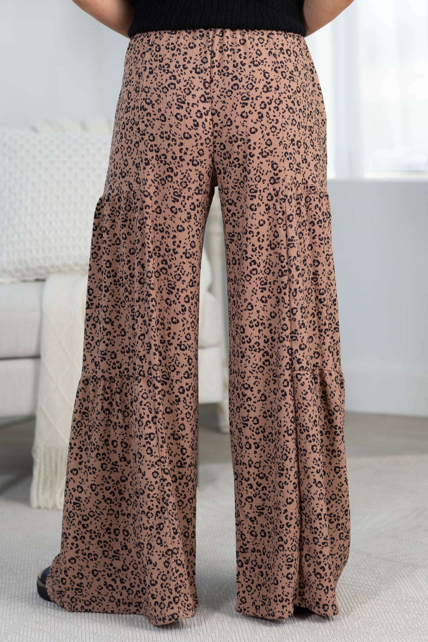 Mocha And Black Leopard Print Wide Leg Pant