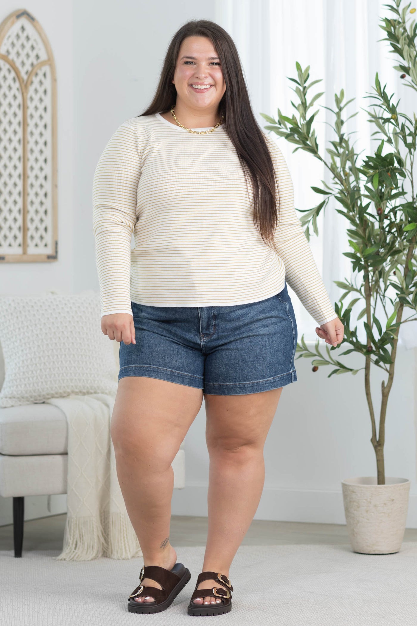 Staccato Long Sleeve Pinstripe Top
