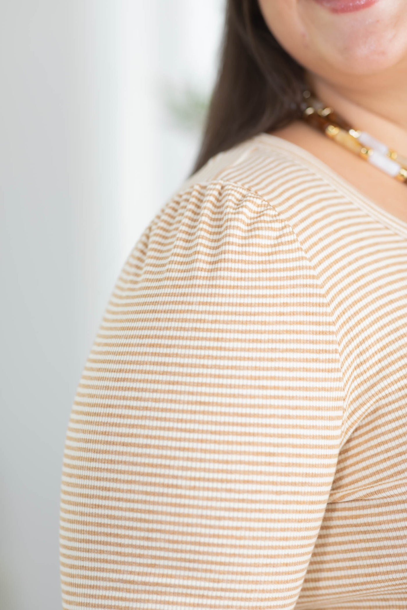 Staccato Scoop Neck Striped Henley Knit Top