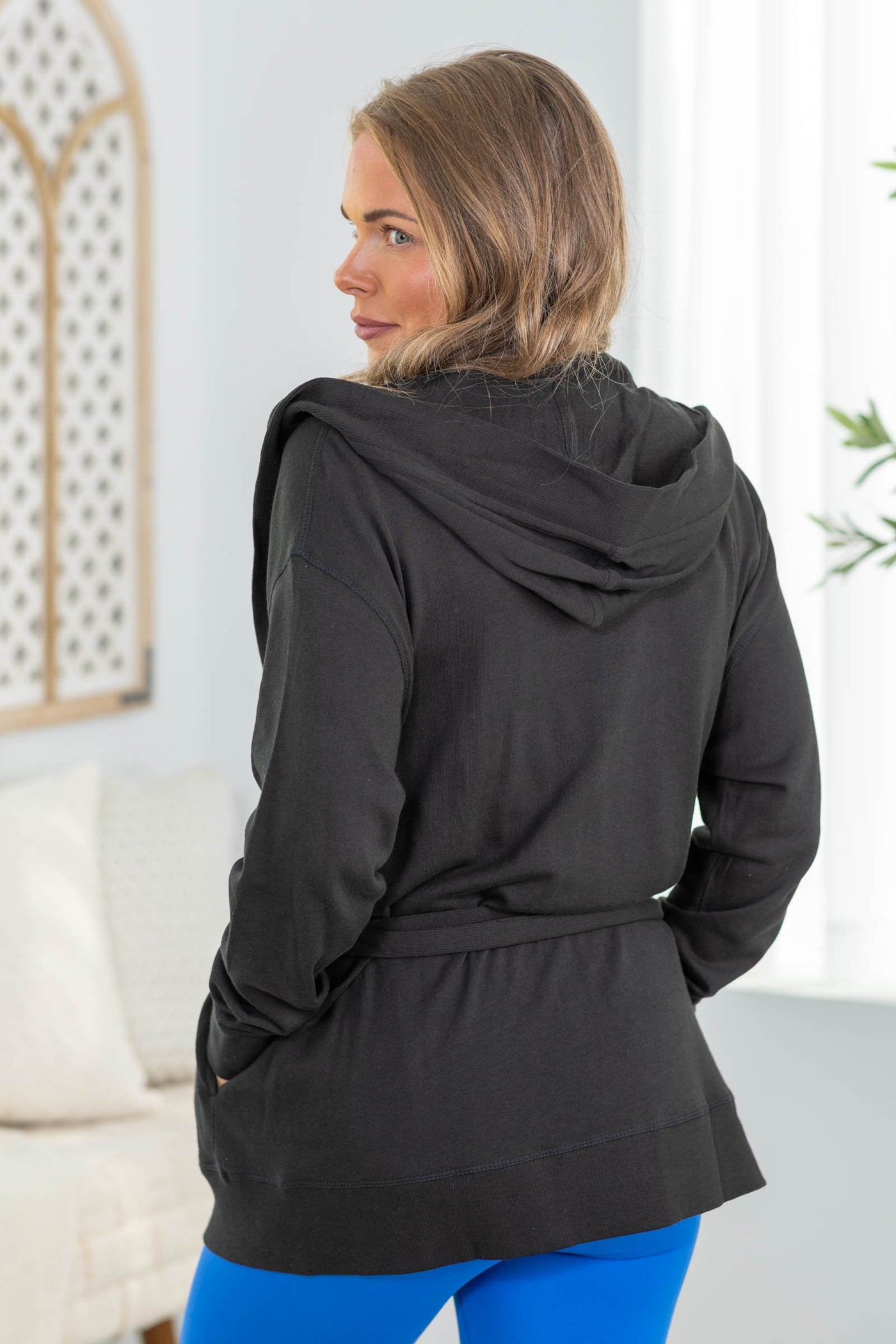 Black Organic Cotton Blend Wrap Cardigan