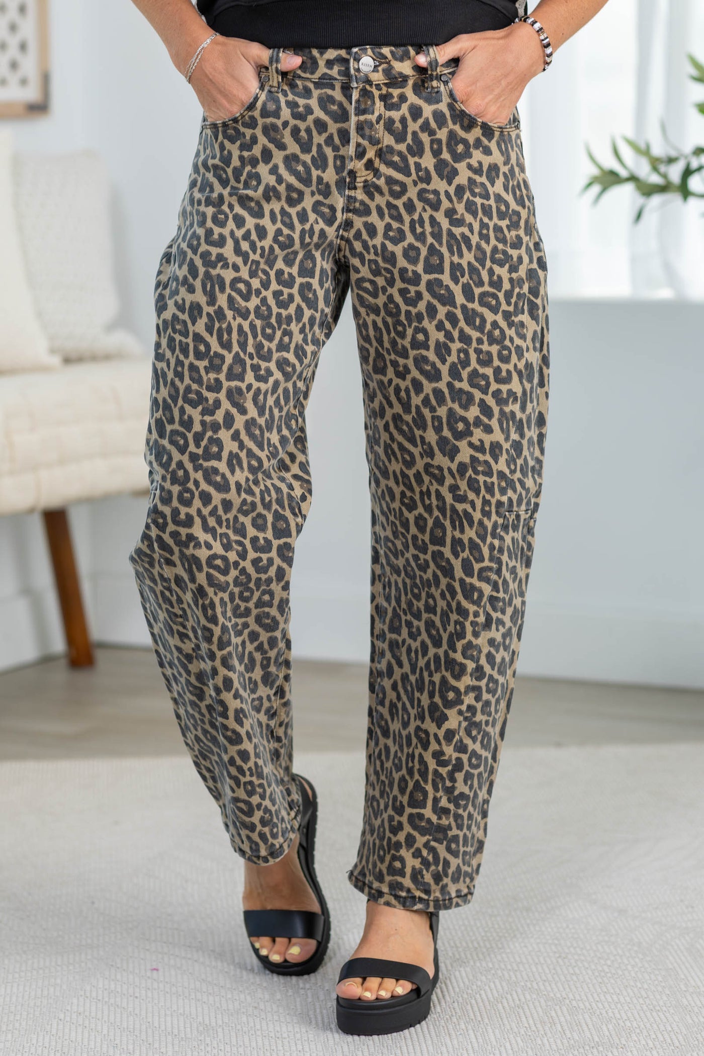 Risen Slouchy Ankle Barrel Pants in Leopard