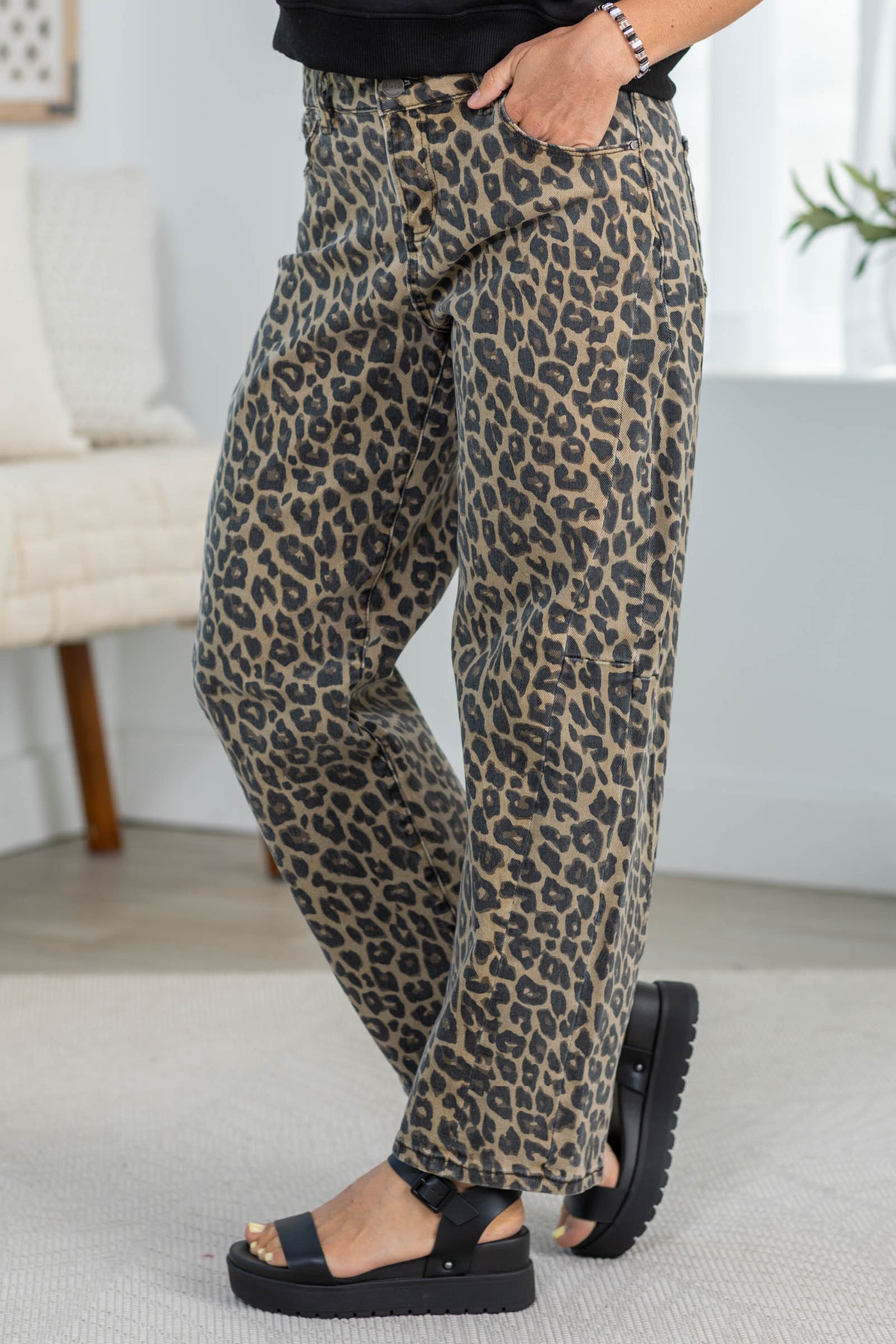 Risen Slouchy Ankle Barrel Pants in Leopard