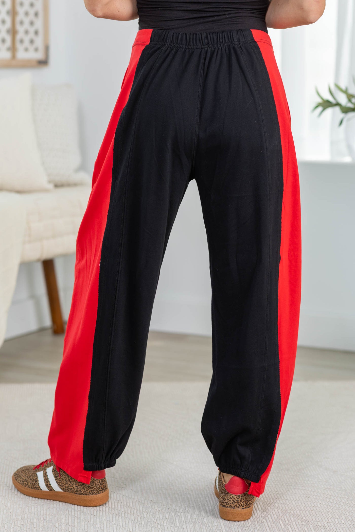 Drawstring Two Tone Spliced Barrel Leg Jogger Pants