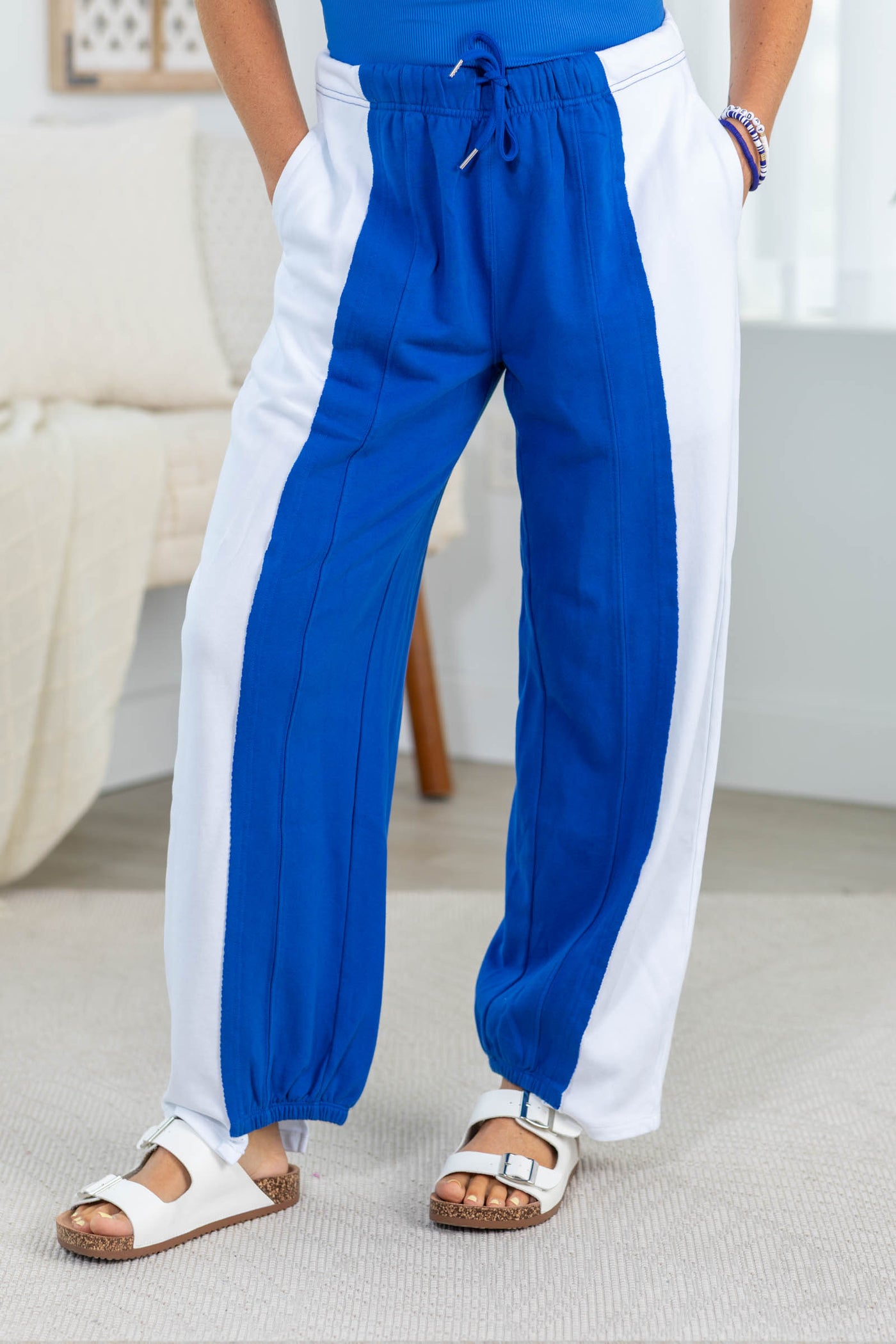 Drawstring Two Tone Spliced Barrel Leg Jogger Pants