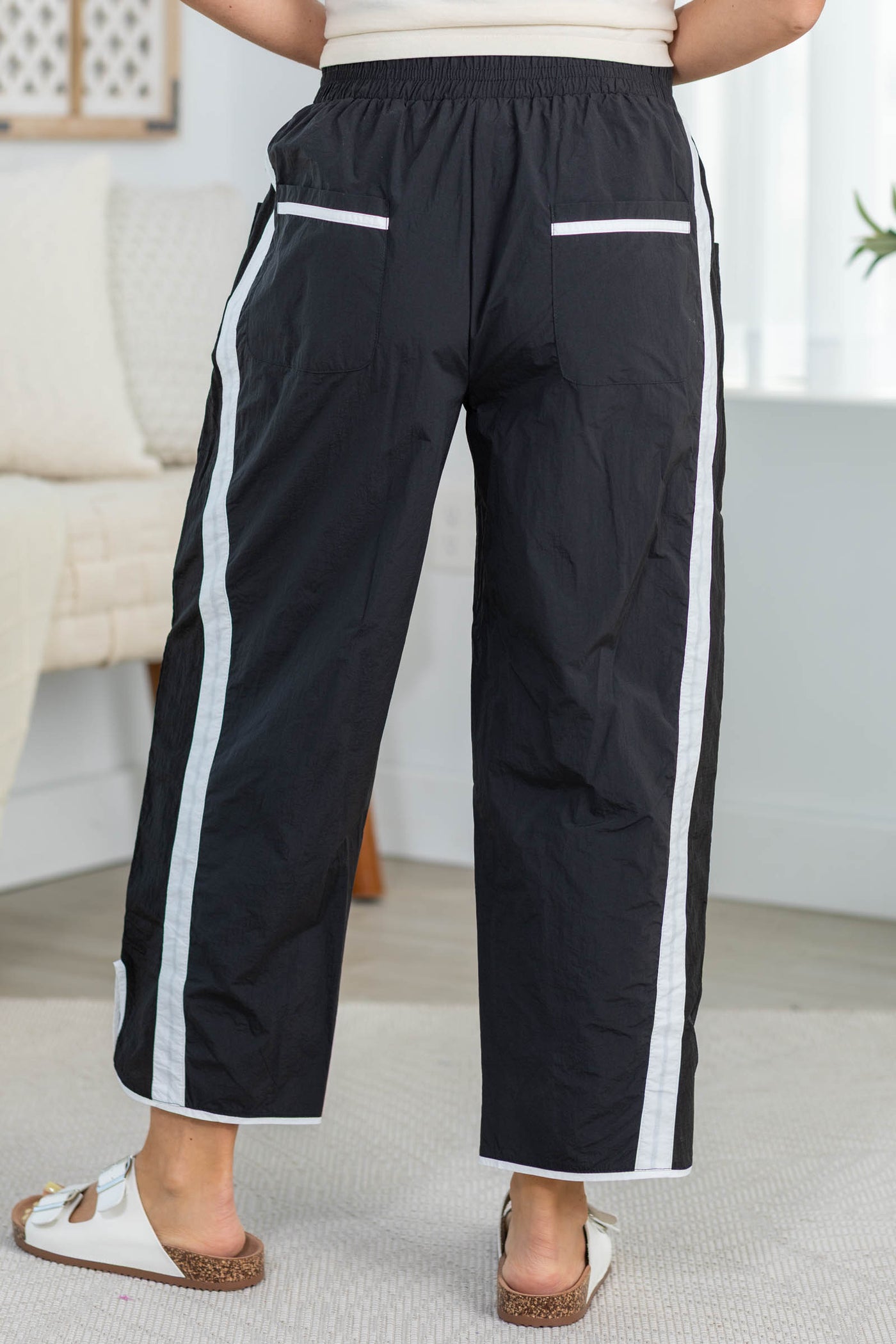 Black Track Pants With Stripe Details