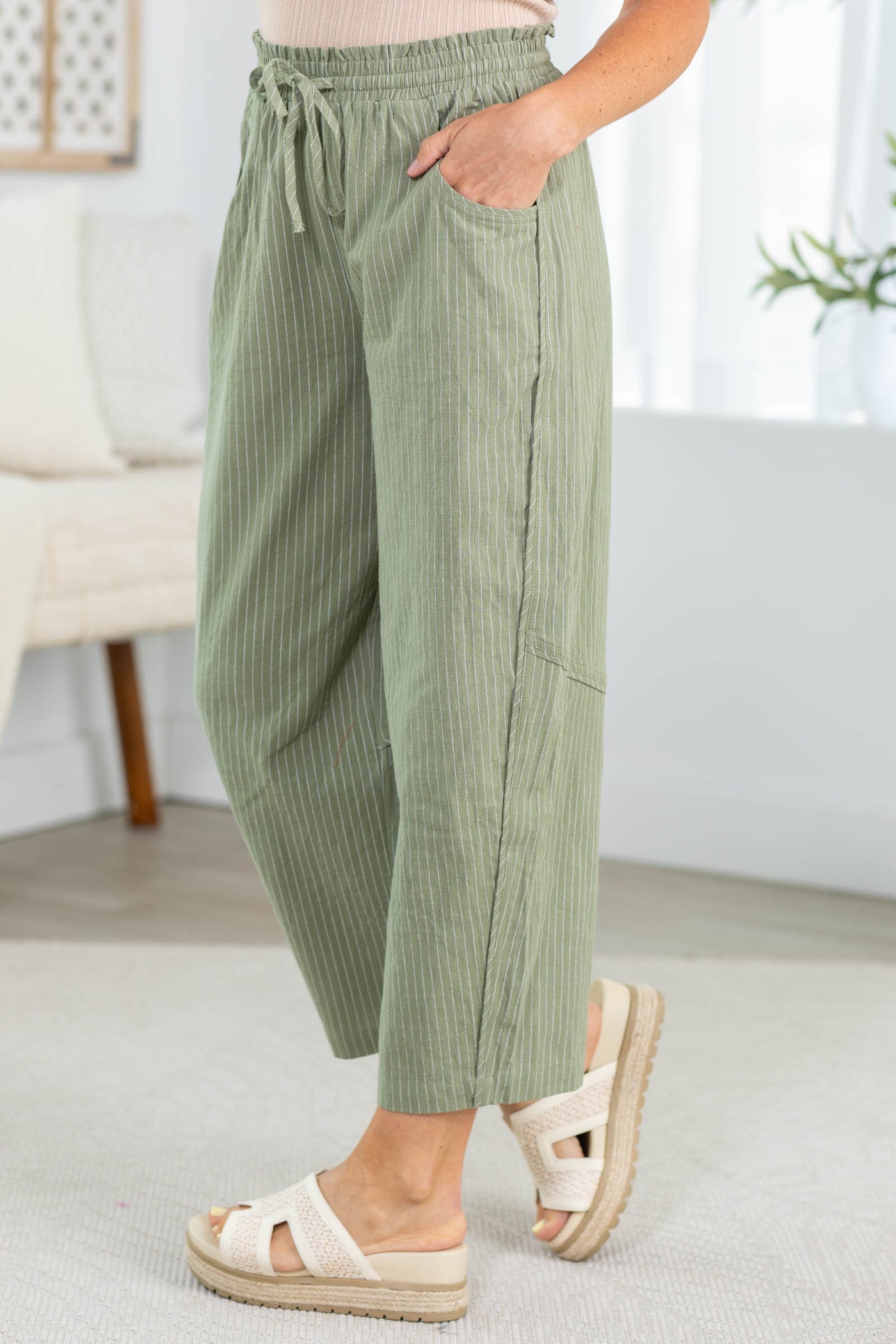 Melange Textured Stripe Barrel Pants