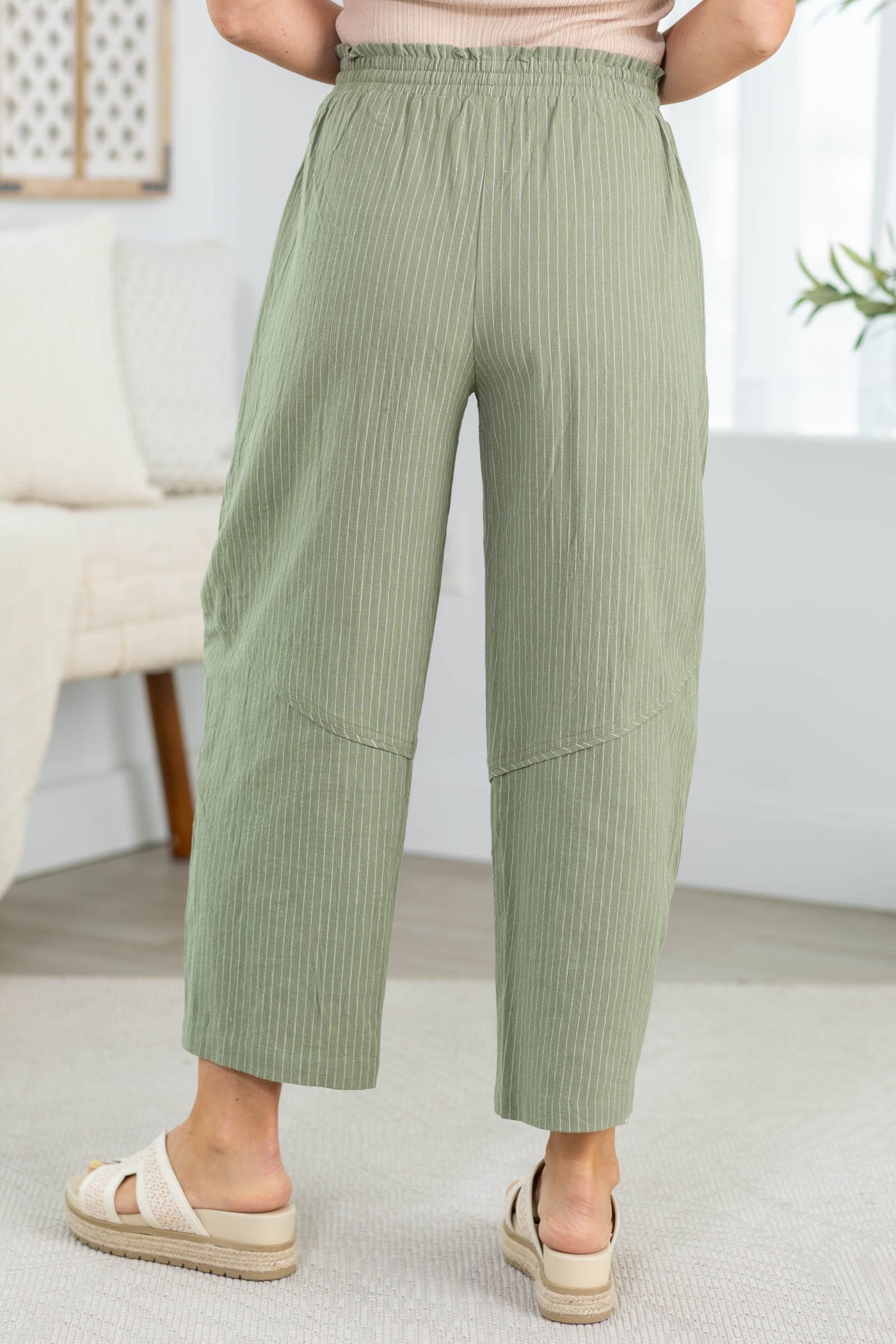 Melange Textured Stripe Barrel Pants