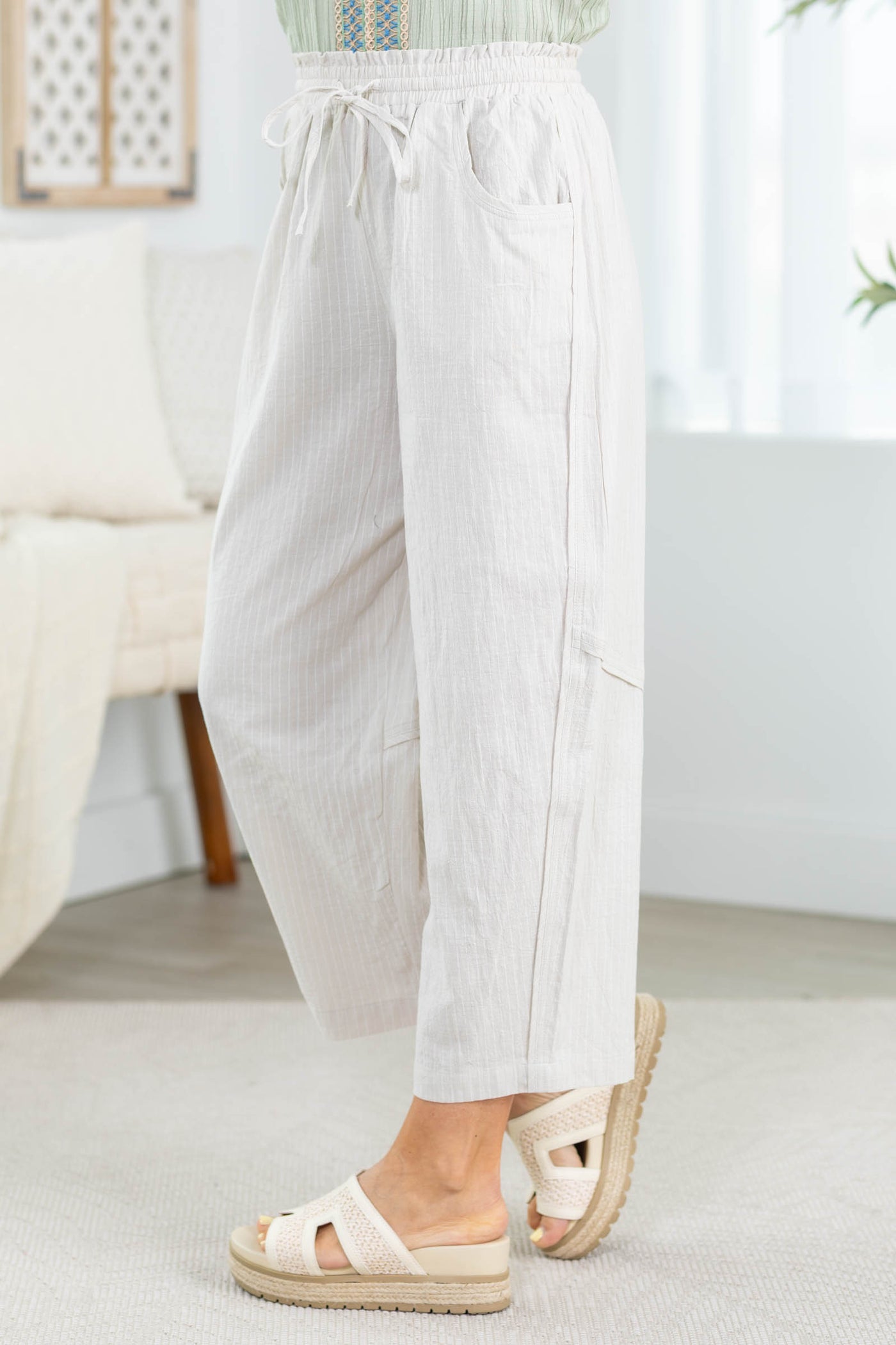 Melange Textured Stripe Barrel Pants