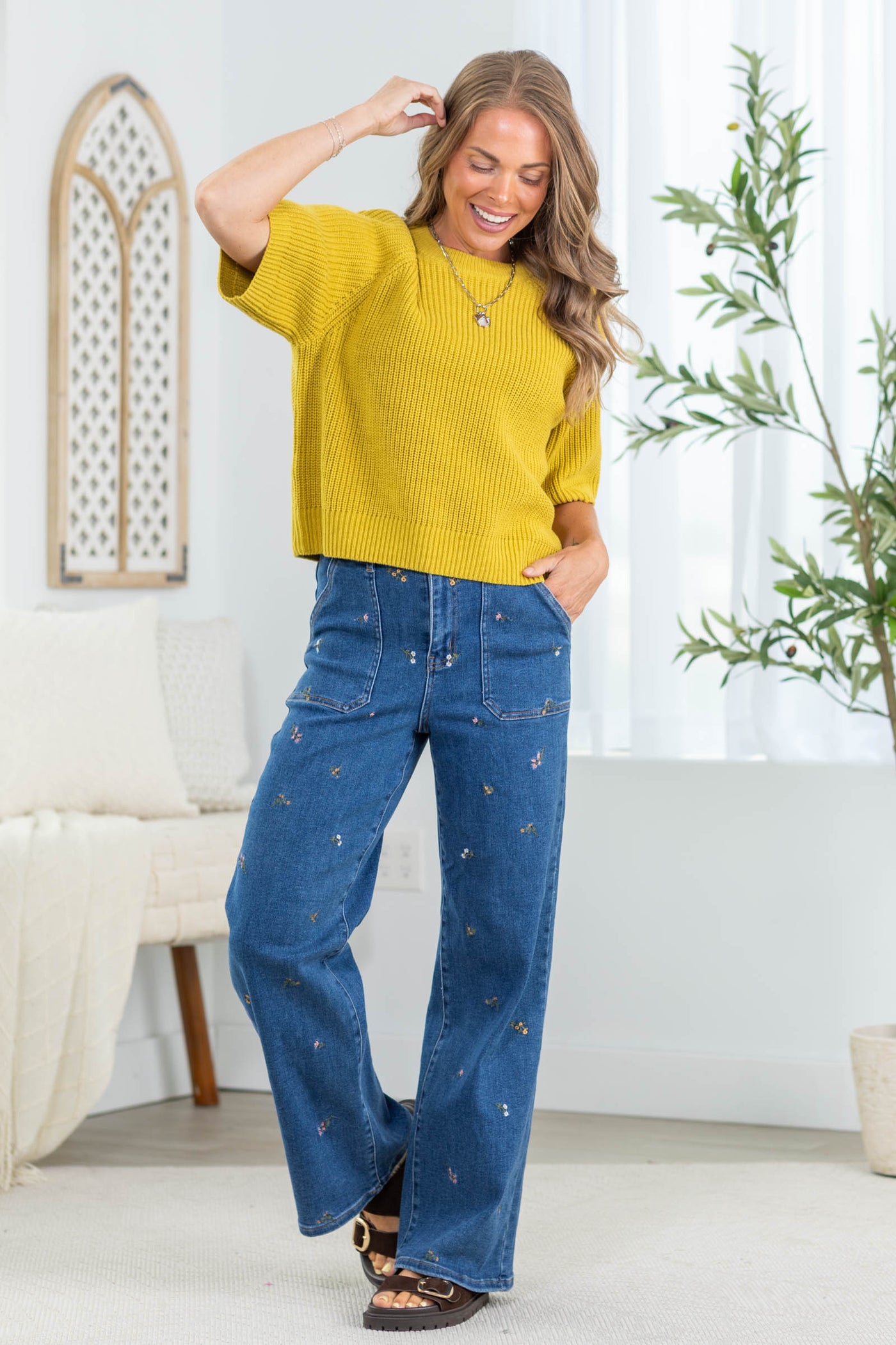 Light Olive Short Sleeve Sweater Top