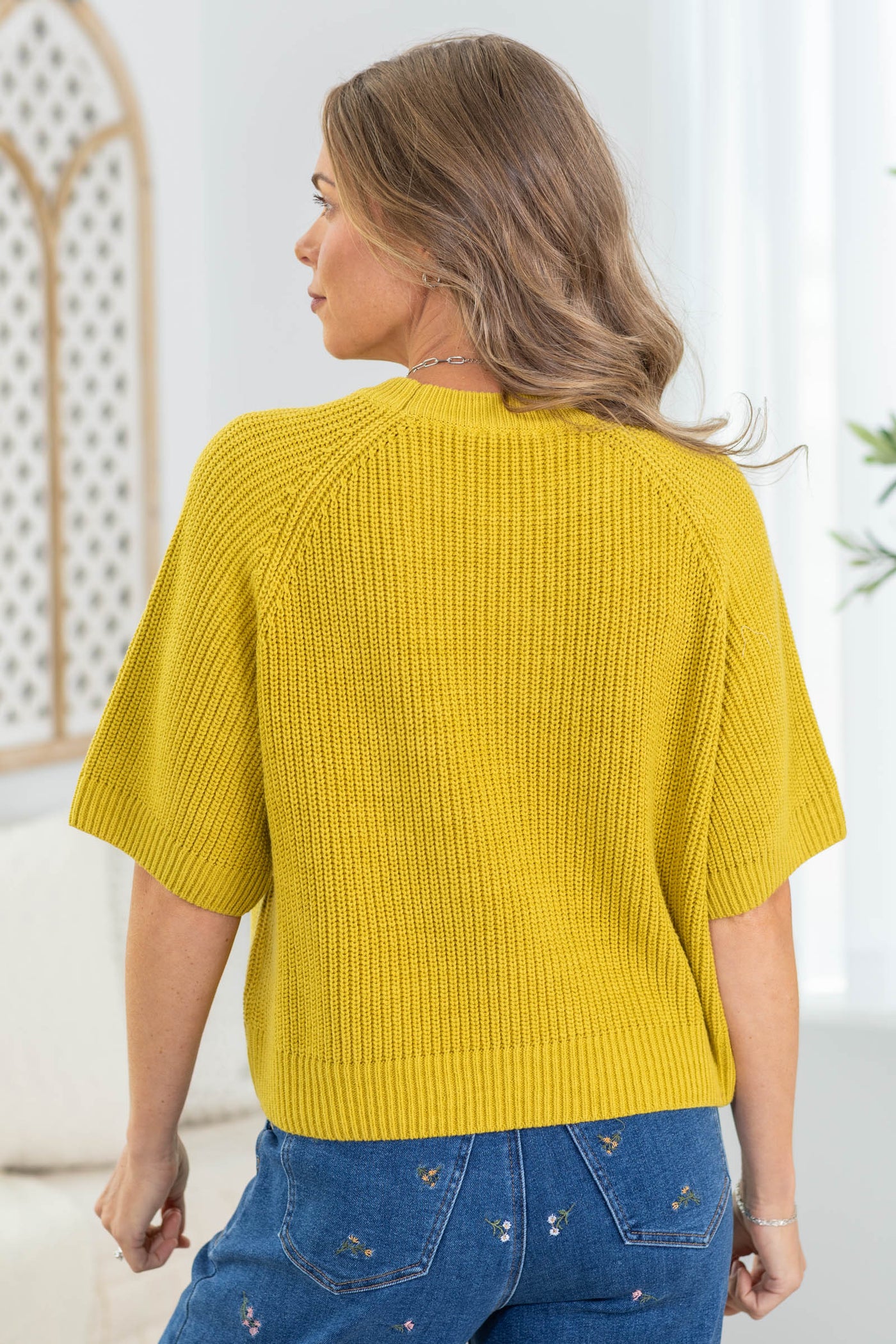 Light Olive Short Sleeve Sweater Top