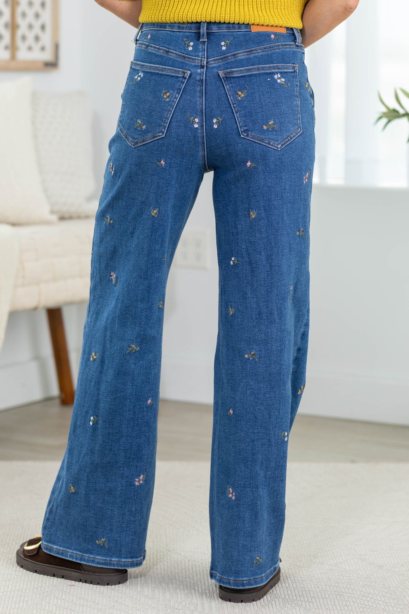 Cello High Rise Embroidered Wide Jeans