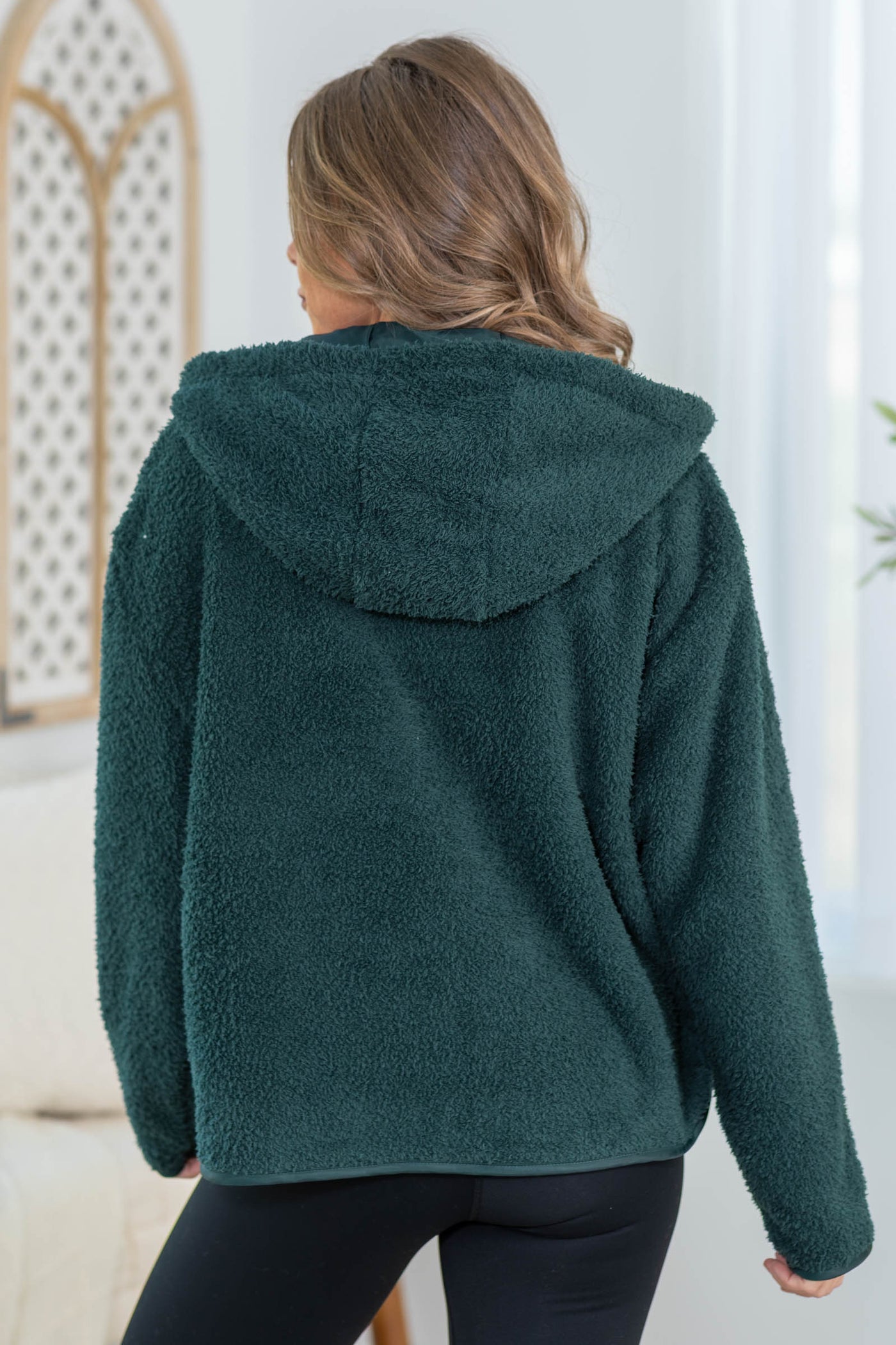 Emerald Green Zip Up Sherpa Hoodie Jacket