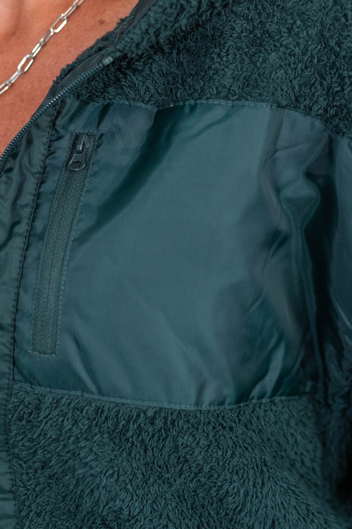 Emerald Green Zip Up Sherpa Hoodie Jacket