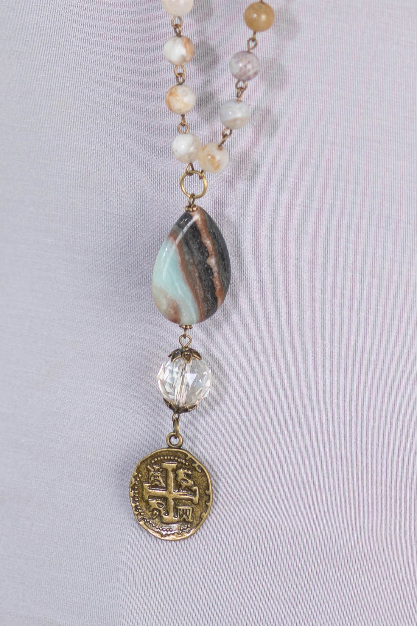 Polished Agate Stone Long Beaded Necklace