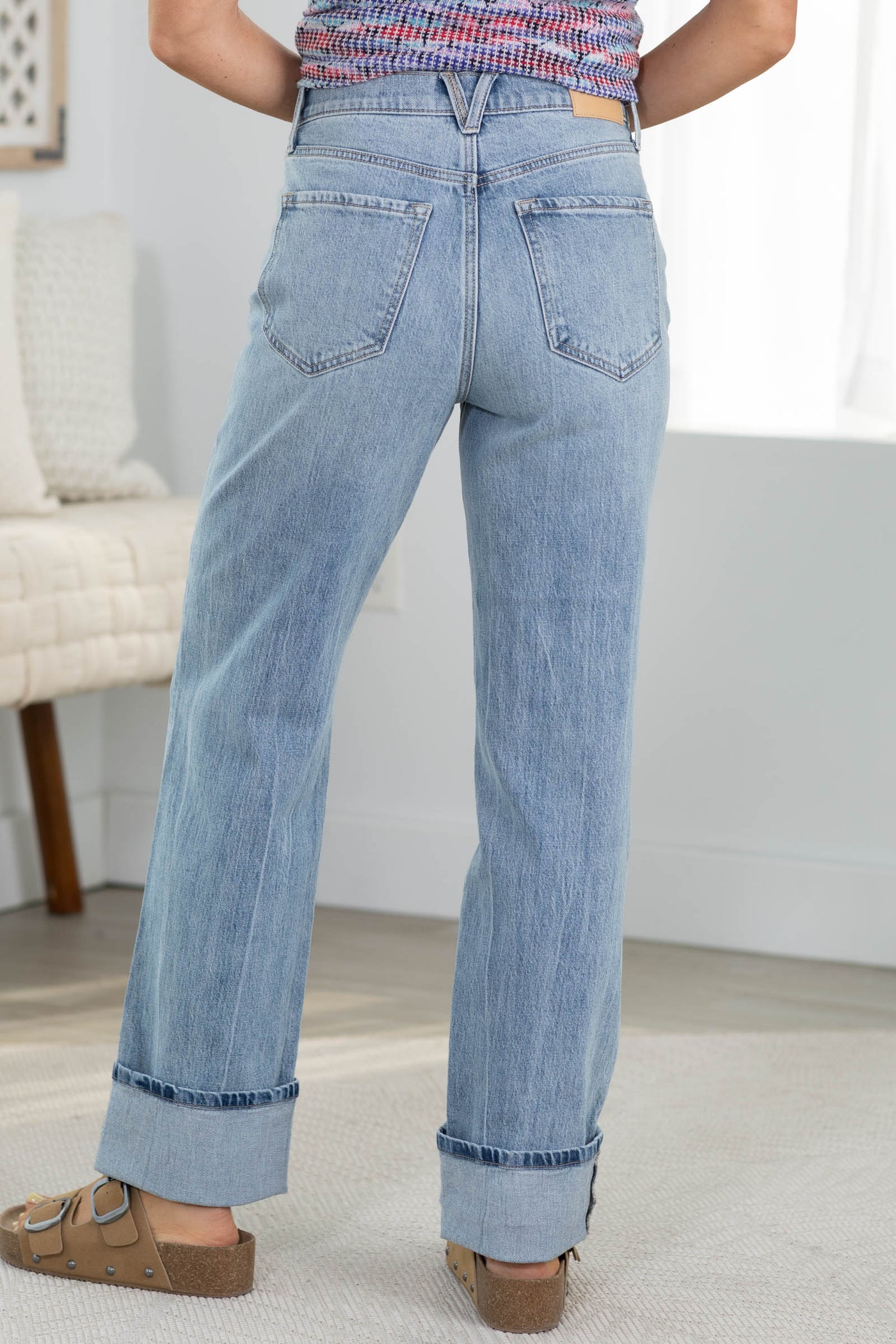 Cello Light High Rise Dad Jean With Convertible Cuff